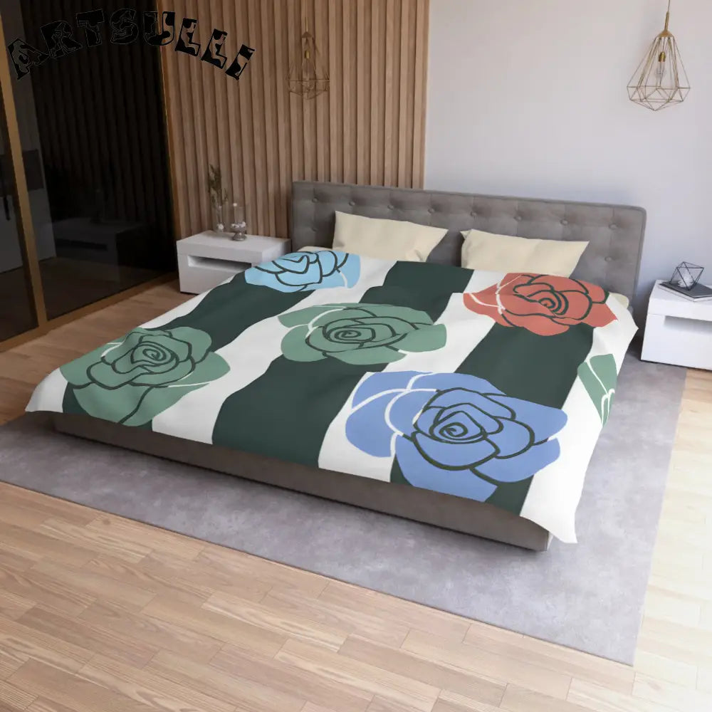 JAKKOUTTHEBXX Stripes x Roses Black and White Microfiber Duvet Cover