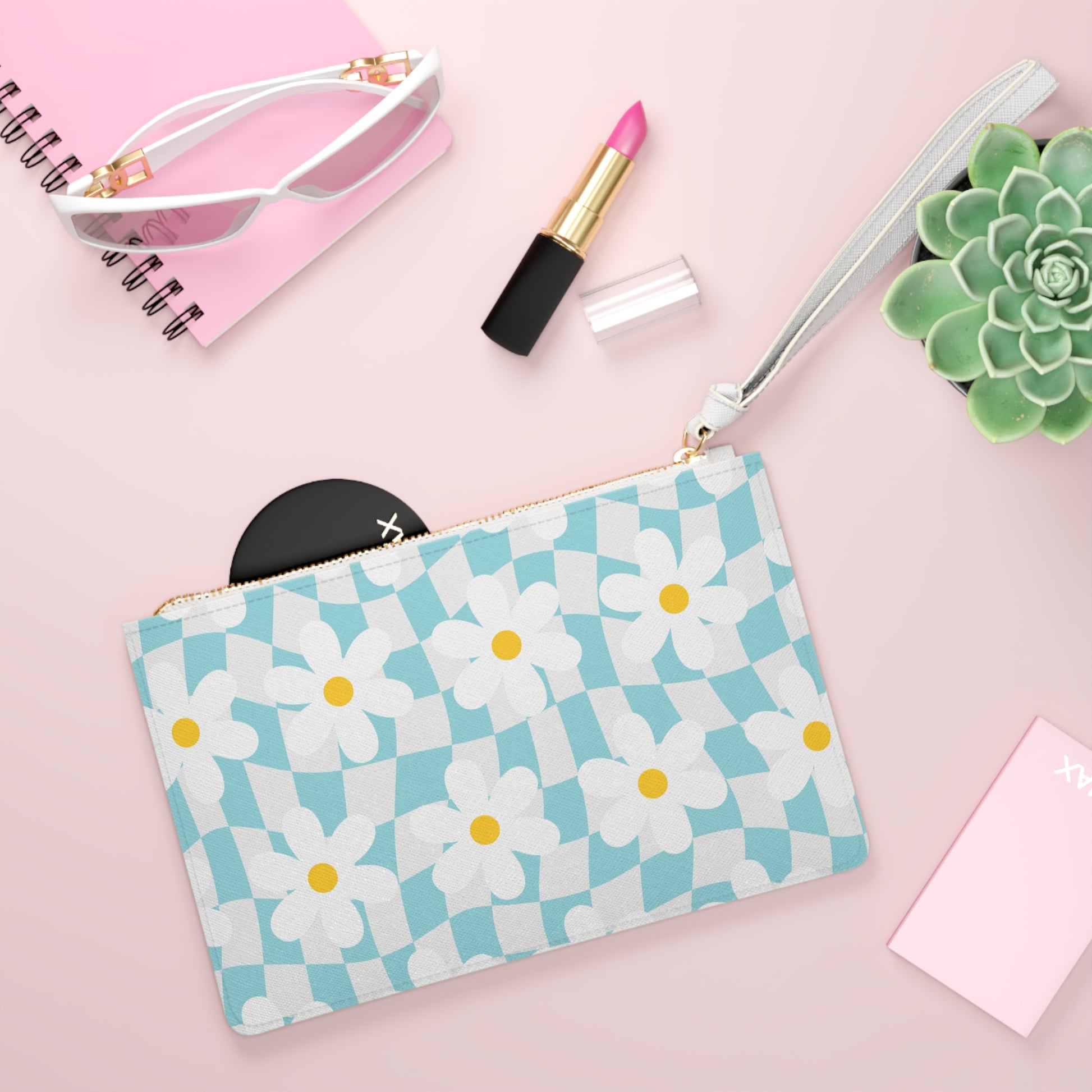 Trippy Check Garden Clutch Bag, Artsulli - Art is Long, Life is Short, Bags, , , , , , , 