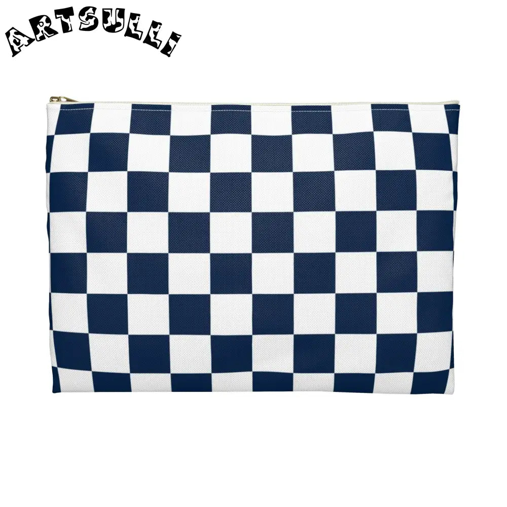 JAKKOUTTHEBXX Checkerboard White and Navy Blue Accessory Pouch