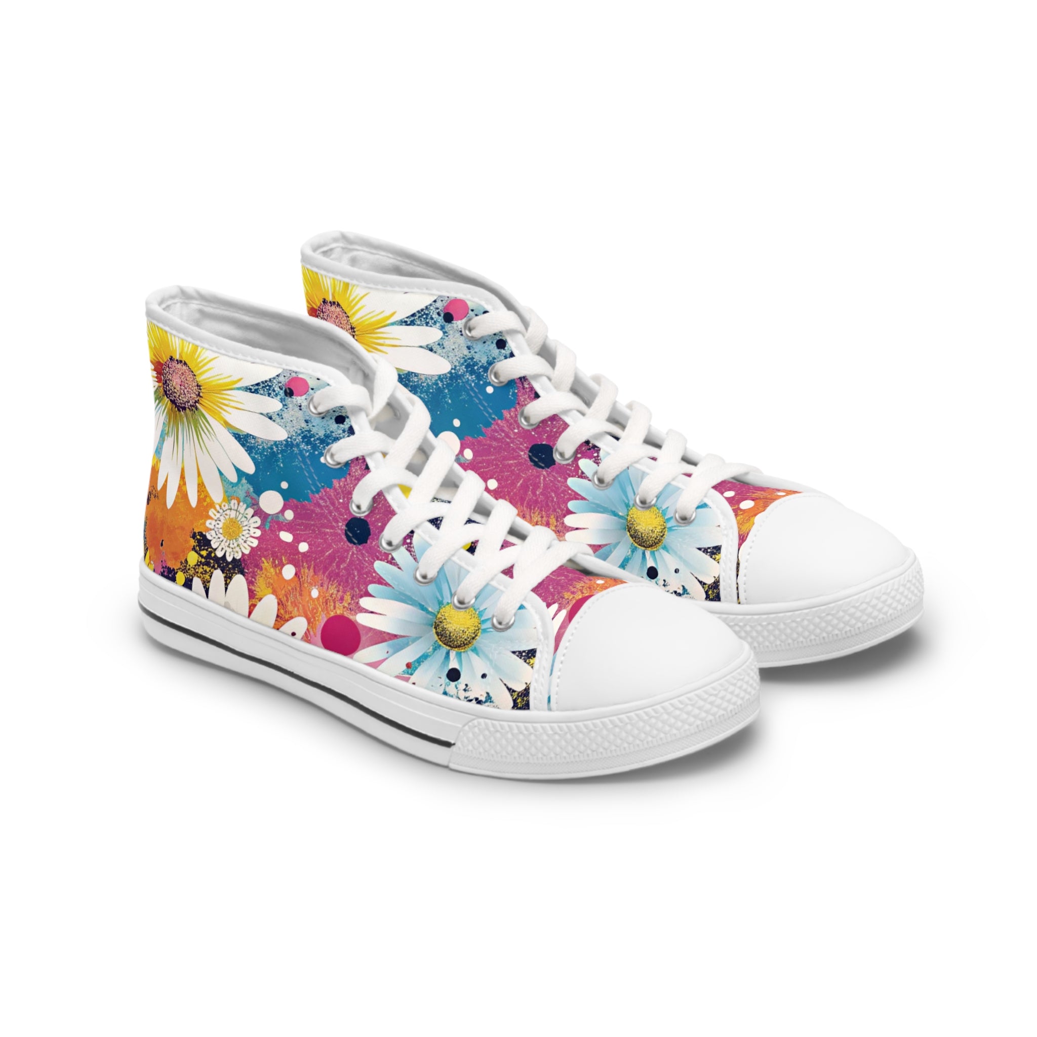 Magical Flower Explosion III Multi-Color Women's High Top Sneakers, Artsulli - Art is Long, Life is Short, Shoes, Size, US 5.5, Color, White sole, , , 32050685027445