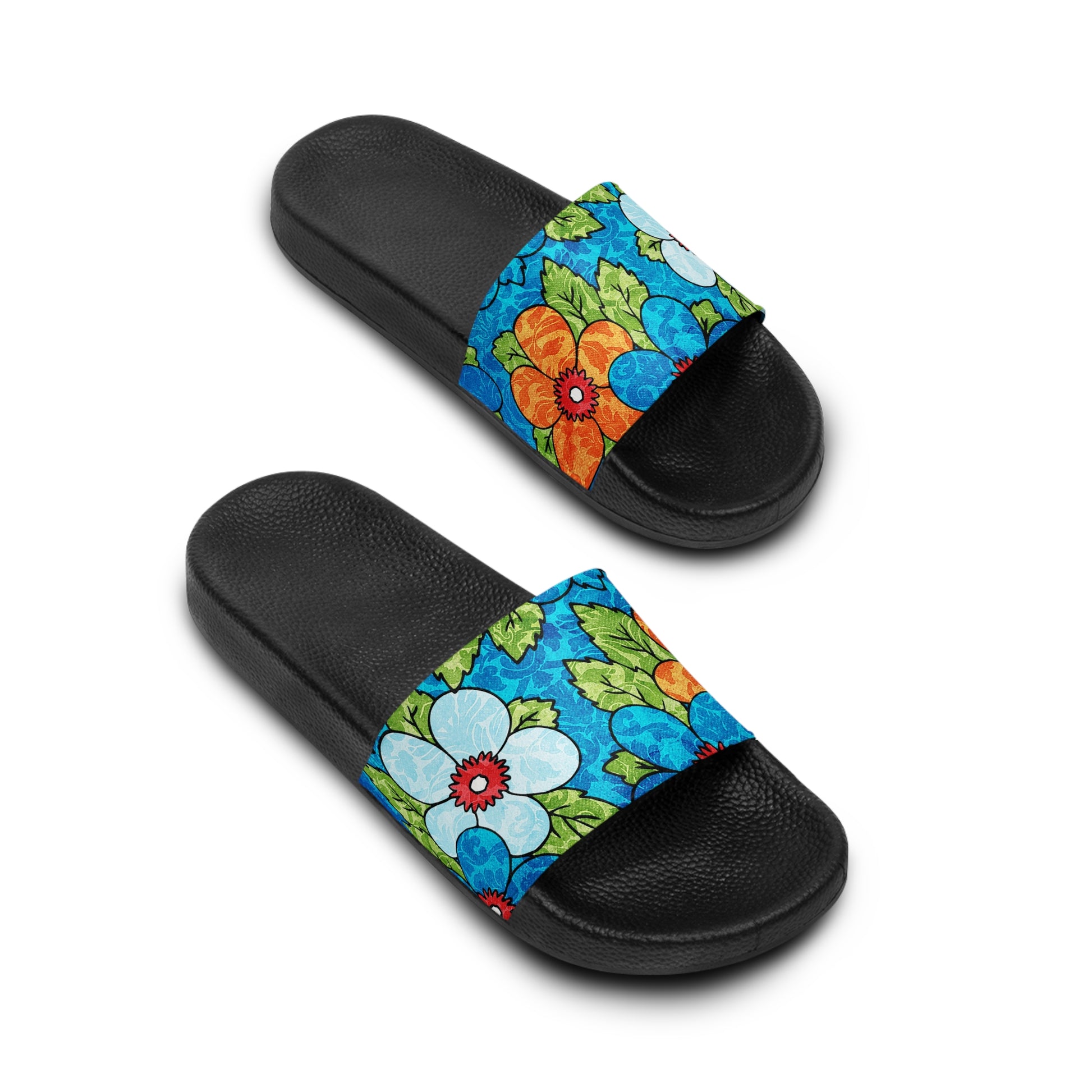 Blue Orange Groovy Women's Slide Sandals, Artsulli - Art is Long, Life is Short, Shoes, , , , , , , 