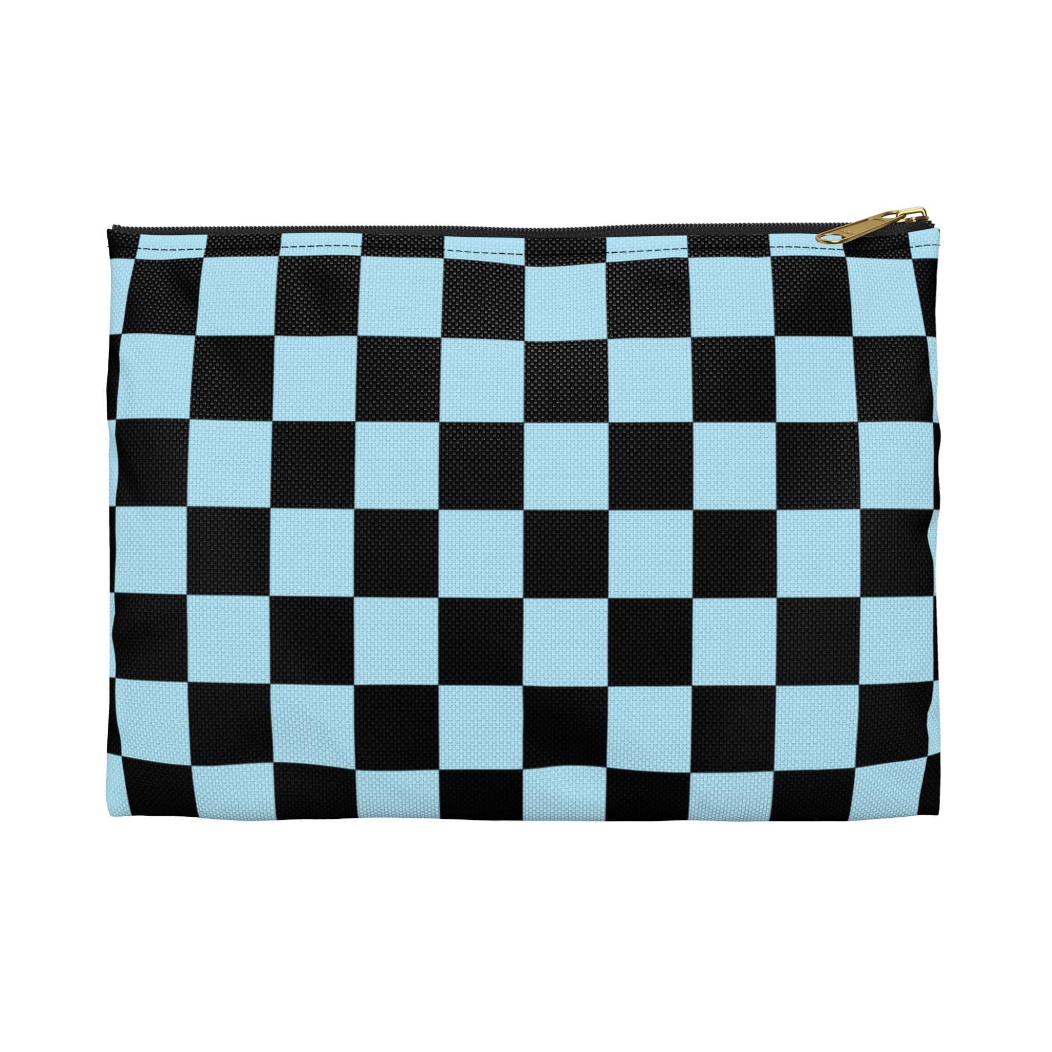 Checkerboard Black and Blue Accessory Pouch, Artsulli - Art is Long, Life is Short, Bags, Size, Small, Color, Black zipper, , , 40772132766544049988