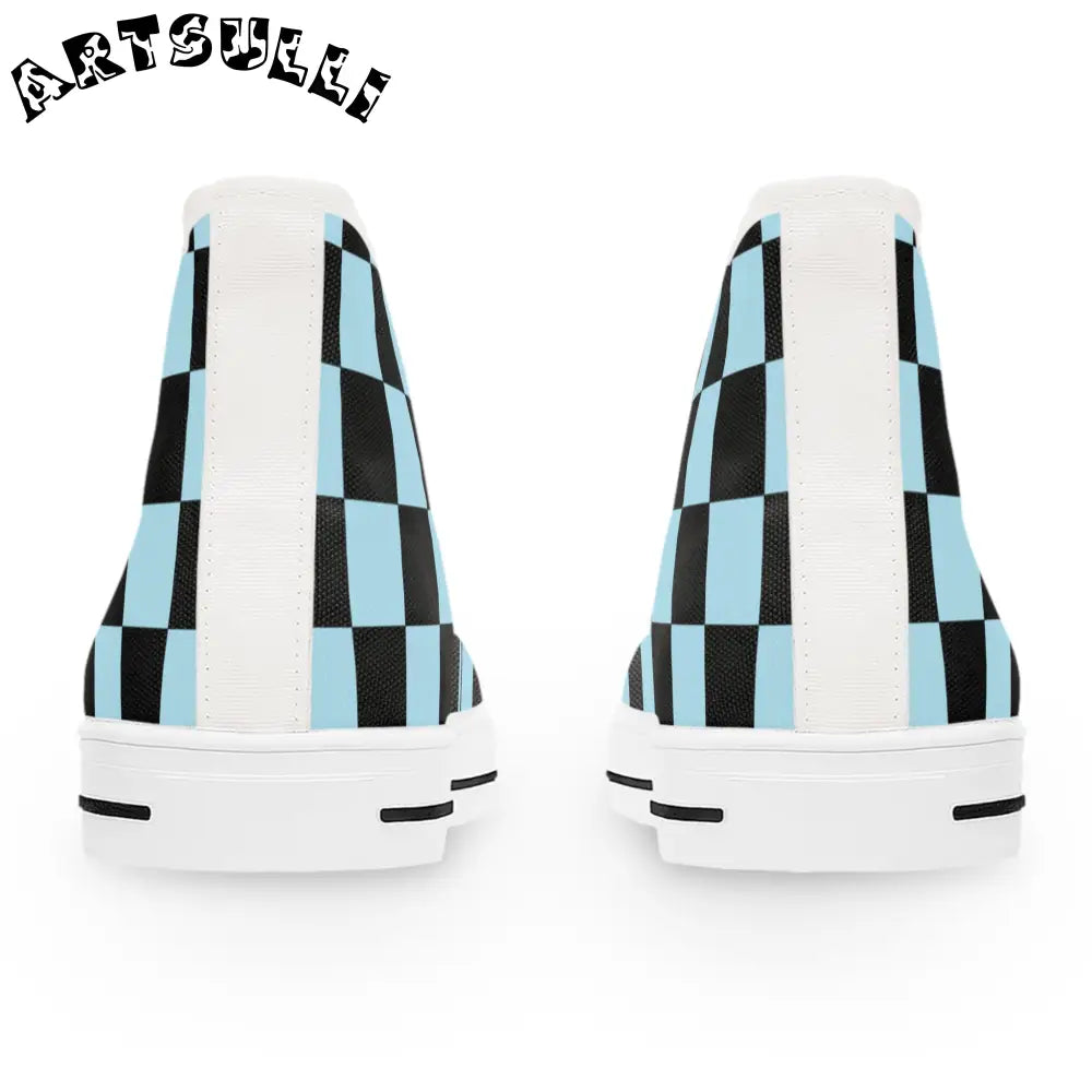 JAKKOUTTHEBXX Checkerboard Black and Blue Women’s High Top Sneakers