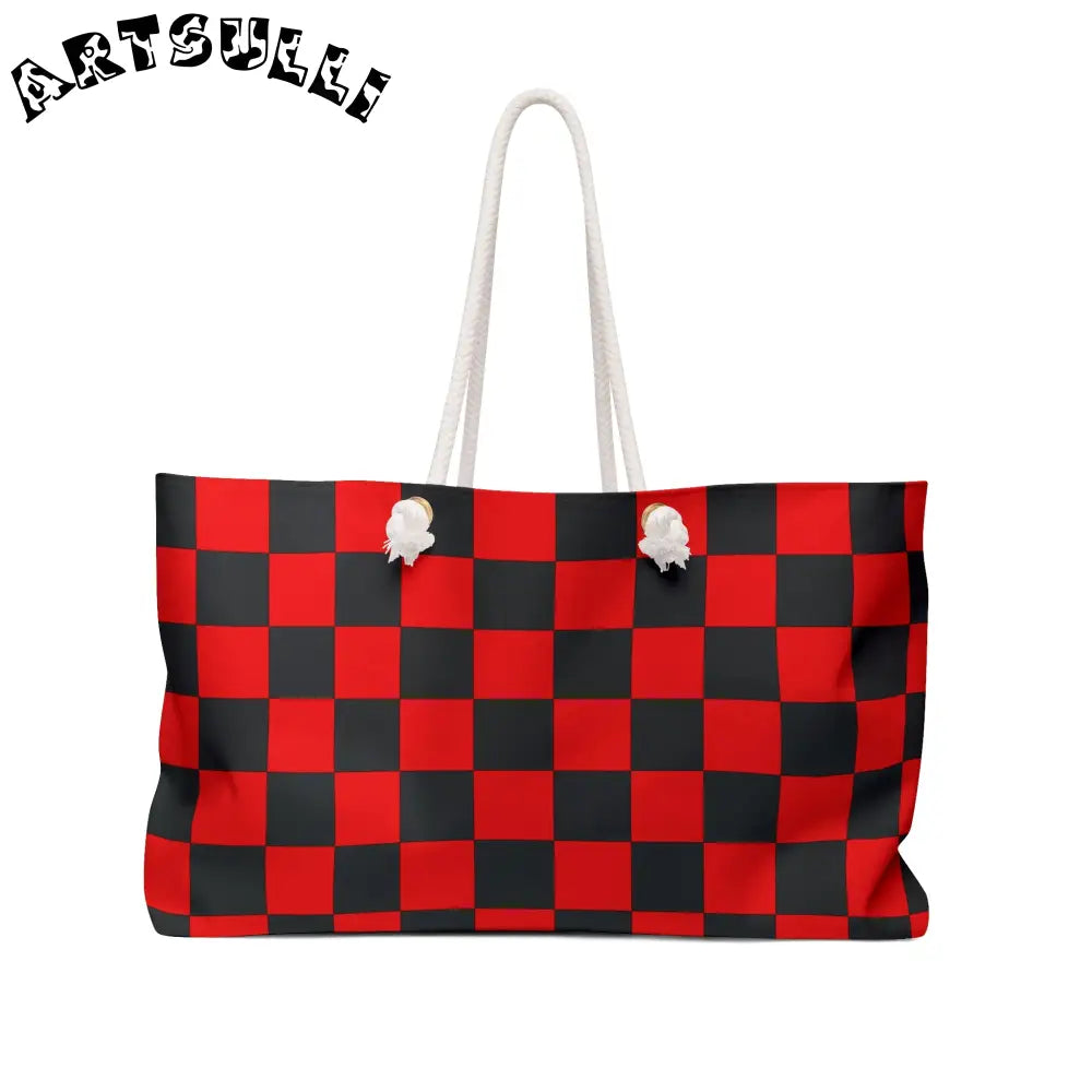 JAKKOUTTHEBXX Checkerboard Red and Black Weekender Bag JAKKOUTTHEBXX