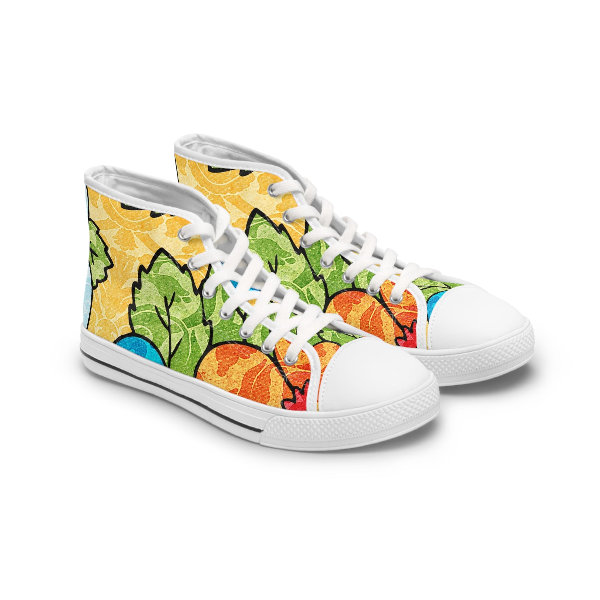 Groovy Yellow Floral Kl Women's High Top Sneakers, Artsulli - Art is Long, Life is Short, Shoes, Size, US 5.5, Color, White sole, , , 19326357971224449126