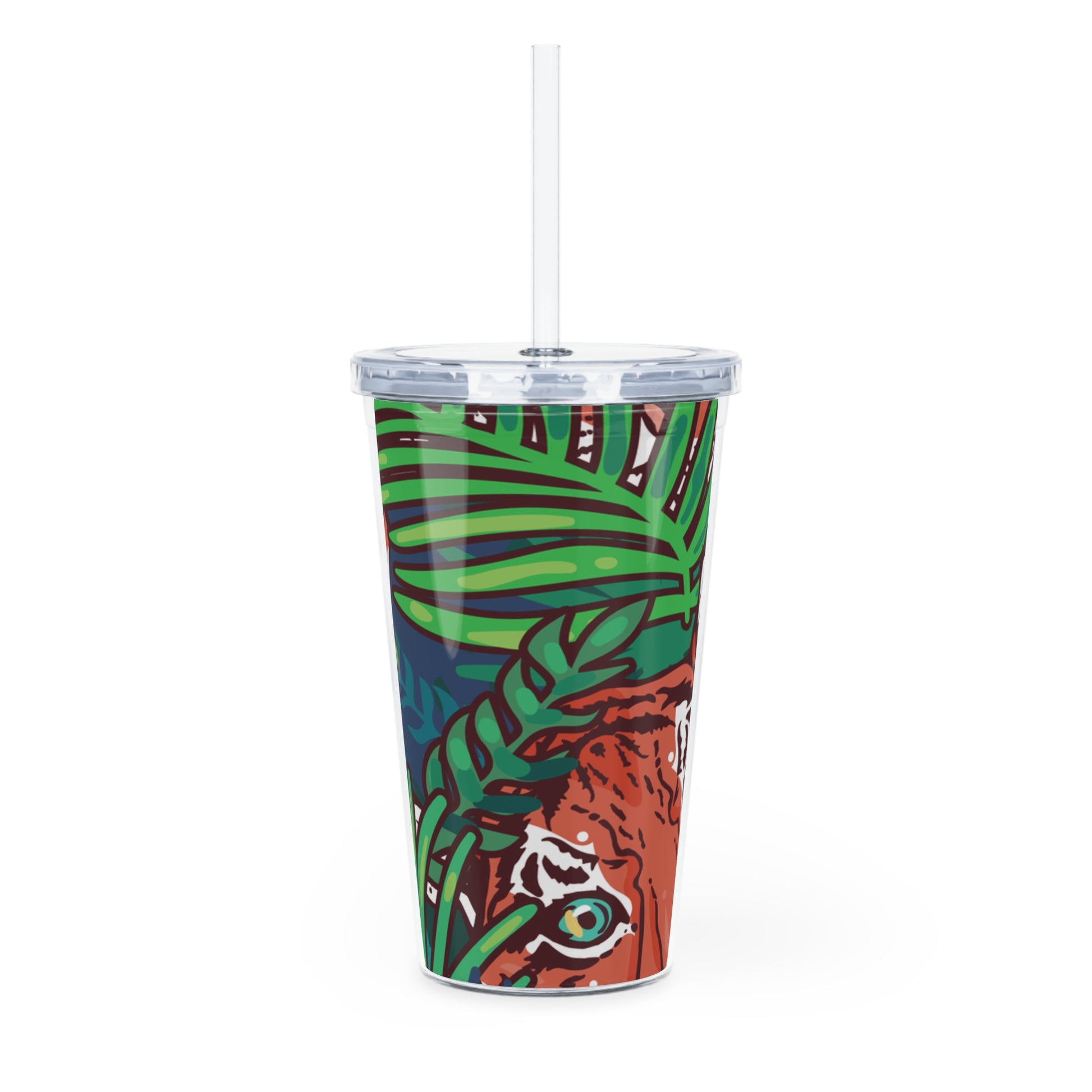 Tropical Jungle Tigers Blue and Green Saturated Jungle Tiger 8K Plastic Tumbler with Straw, Artsulli - Art is Long, Life is Short, Mug, , , , , , , 
