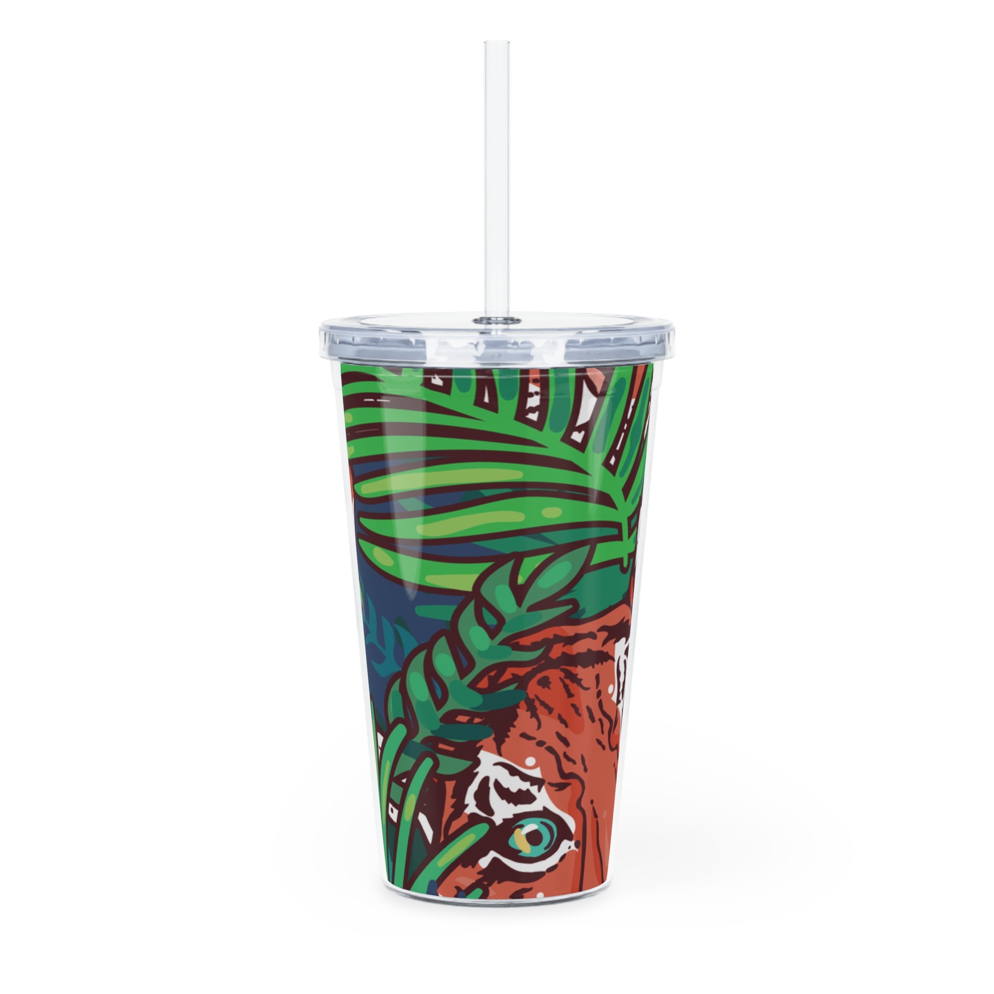 Tropical Jungle Tigers Blue and Green Saturated Jungle Tiger 8K Plastic Tumbler with Straw, Artsulli - Art is Long, Life is Short, Mug, , , , , , , 