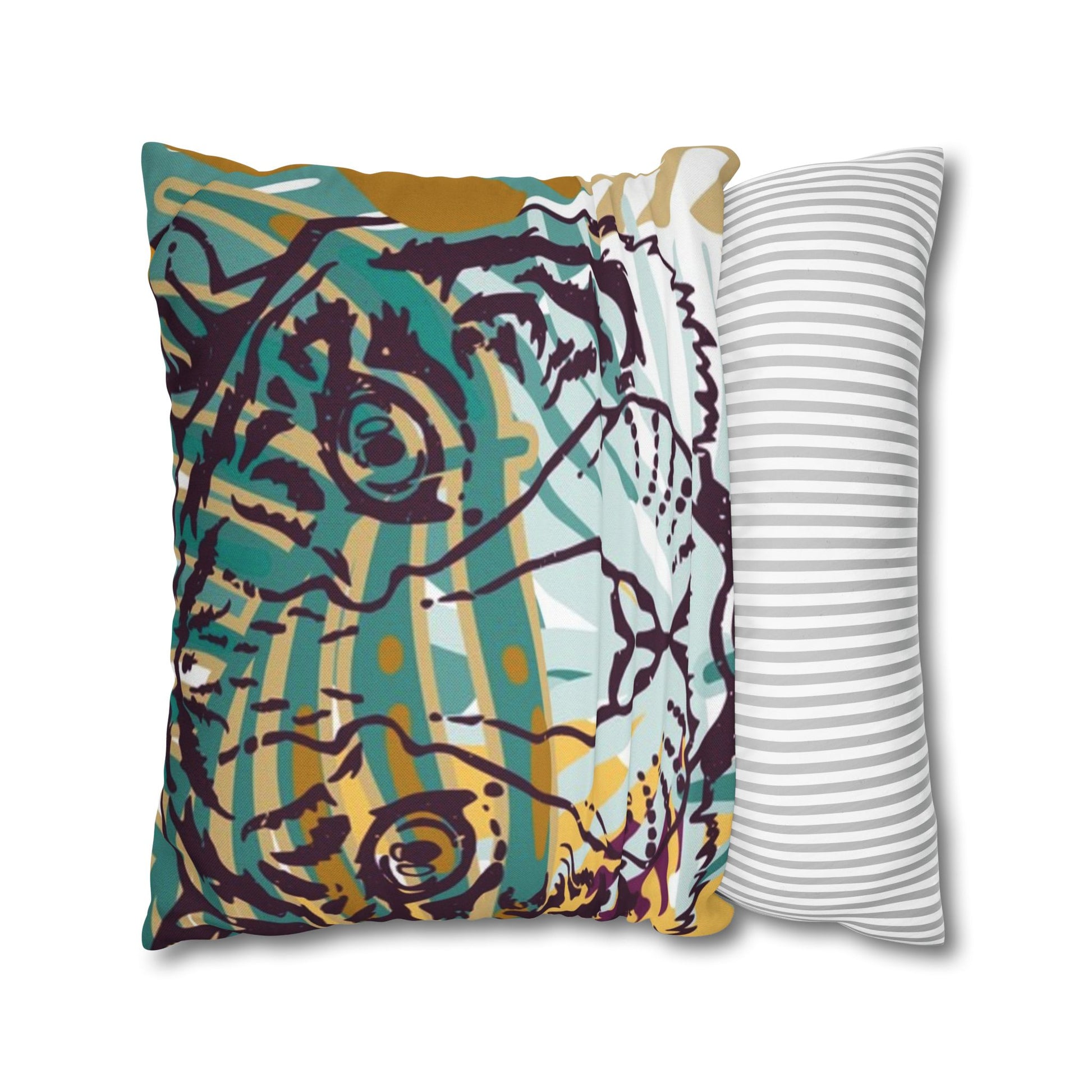 Tropical Jungle Tigers Brown and Green Spun Polyester Square Pillowcase, Artsulli - Art is Long, Life is Short, Home Decor, , , , , , , 