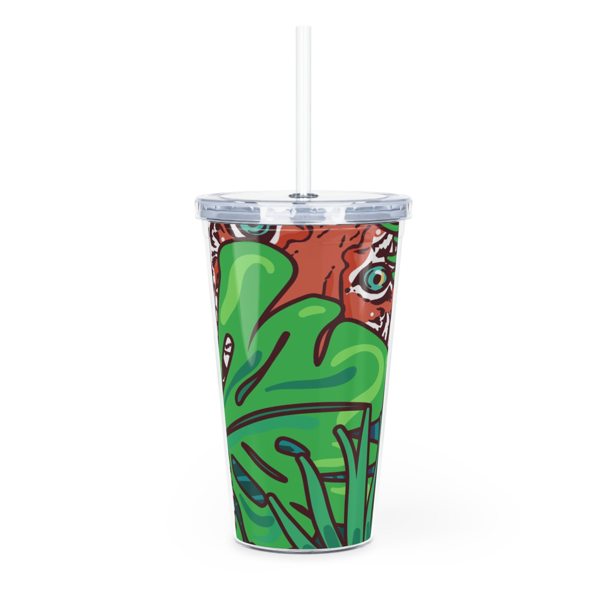 Tropical Jungle Tigers Blue and Green Saturated Jungle Tiger 8K Plastic Tumbler with Straw, Artsulli - Art is Long, Life is Short, Mug, , , , , , , 
