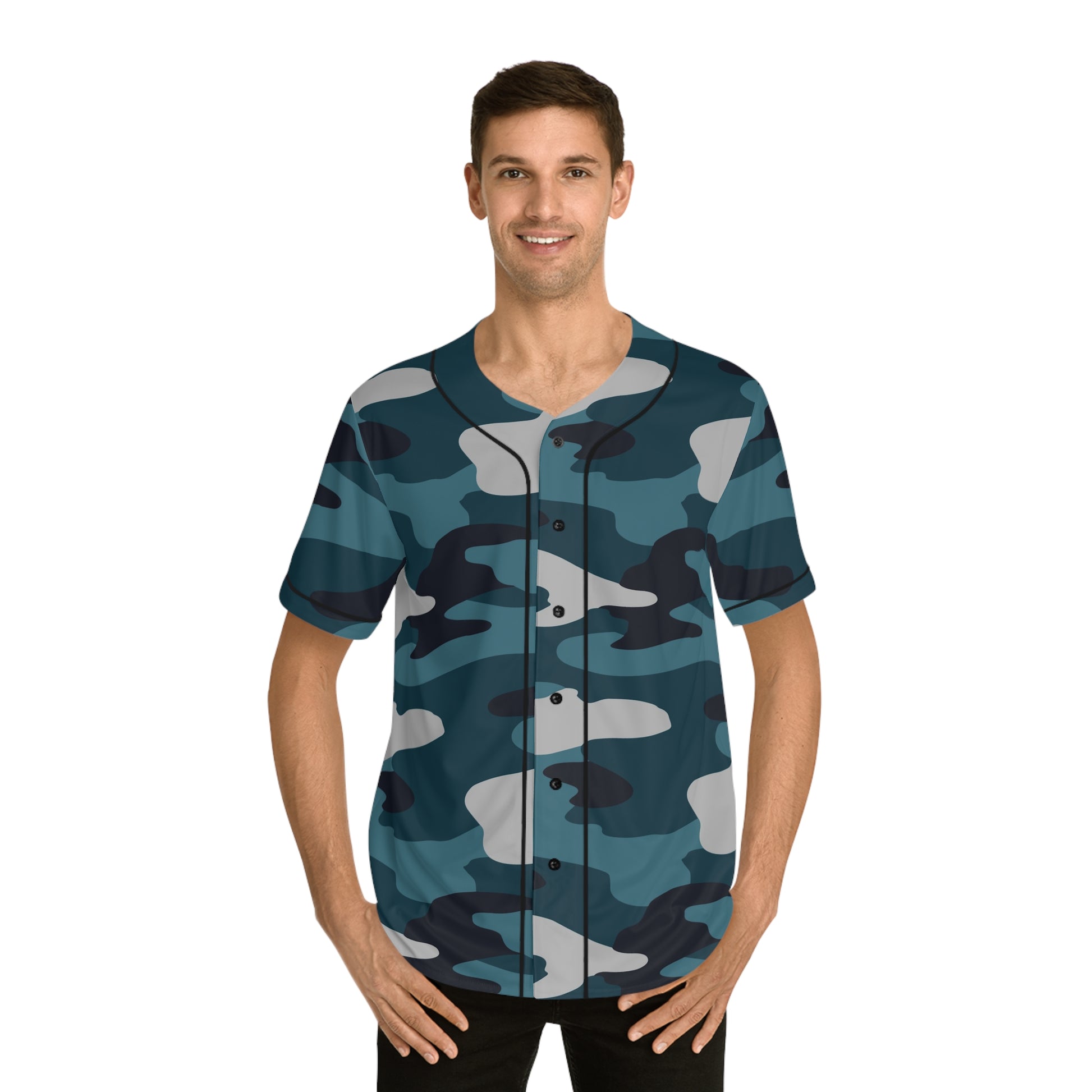 Blue Camouflage Men's Baseball Jersey (AOP), Artsulli - Art is Long, Life is Short, All Over Prints, , , , , , , 