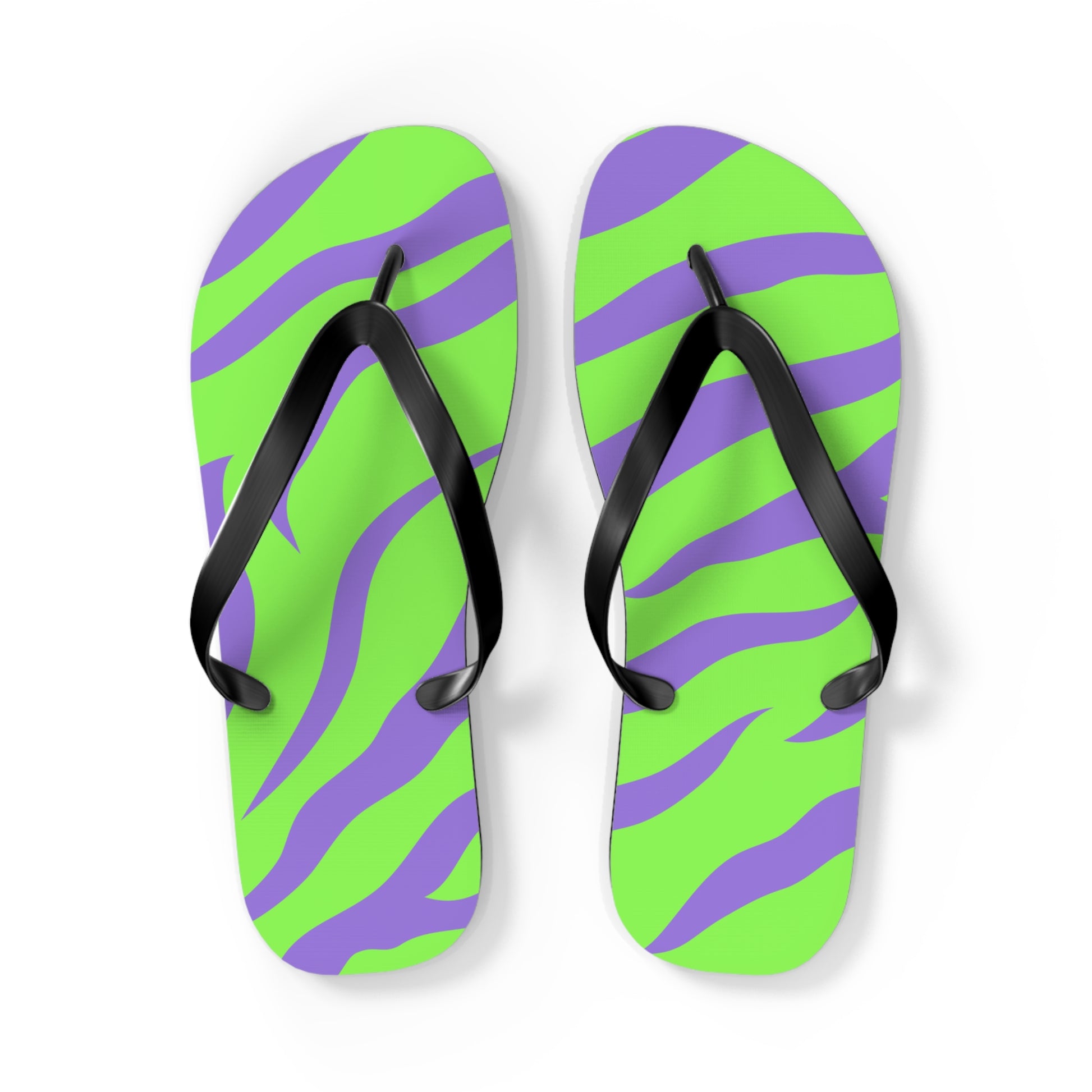 Tyrannosaurus Print Green and Purple Flip Flops, Artsulli - Art is Long, Life is Short, Shoes, Size, L, Color, Black sole, , , 15085448033464