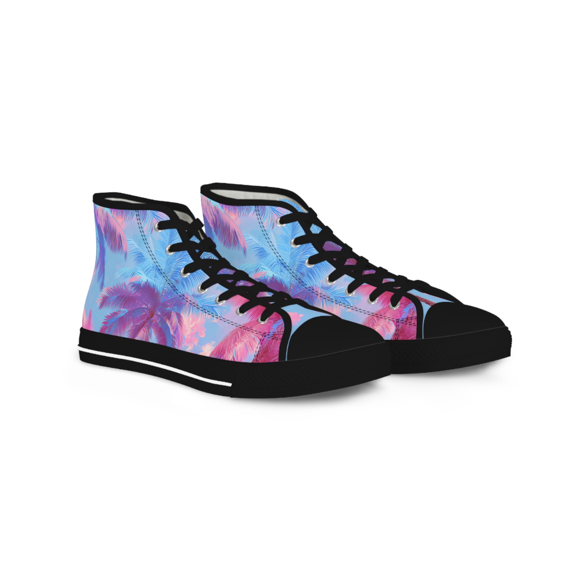 Ethereal Pastel Palms II Blue and Pink Men's High Top Sneakers, Artsulli - Art is Long, Life is Short, Shoes, Size, US 5, Color, Black sole, , , 26944962409710004012