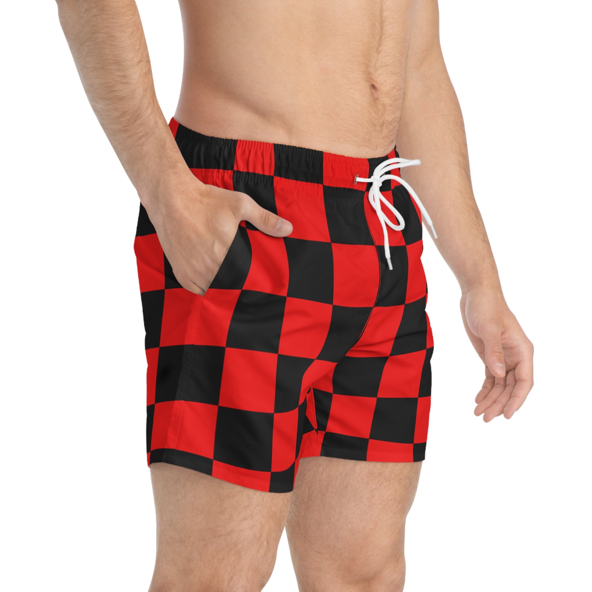 Checkerboard Red and Black Swim Trunks (AOP), Artsulli - Art is Long, Life is Short, All Over Prints, , , , , , , 