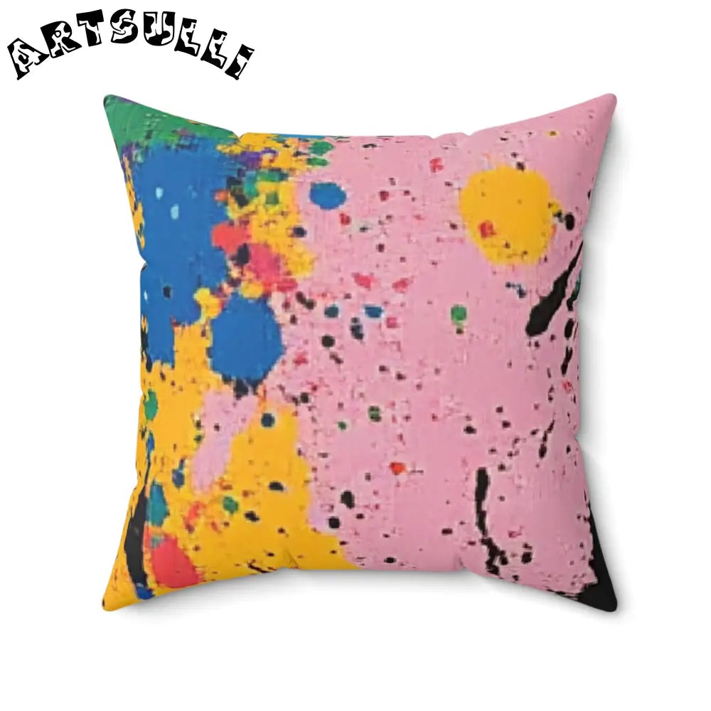 JAKKOUTTHEBXX The Colors Of Paint Splatter Faux Suede Square Pillow