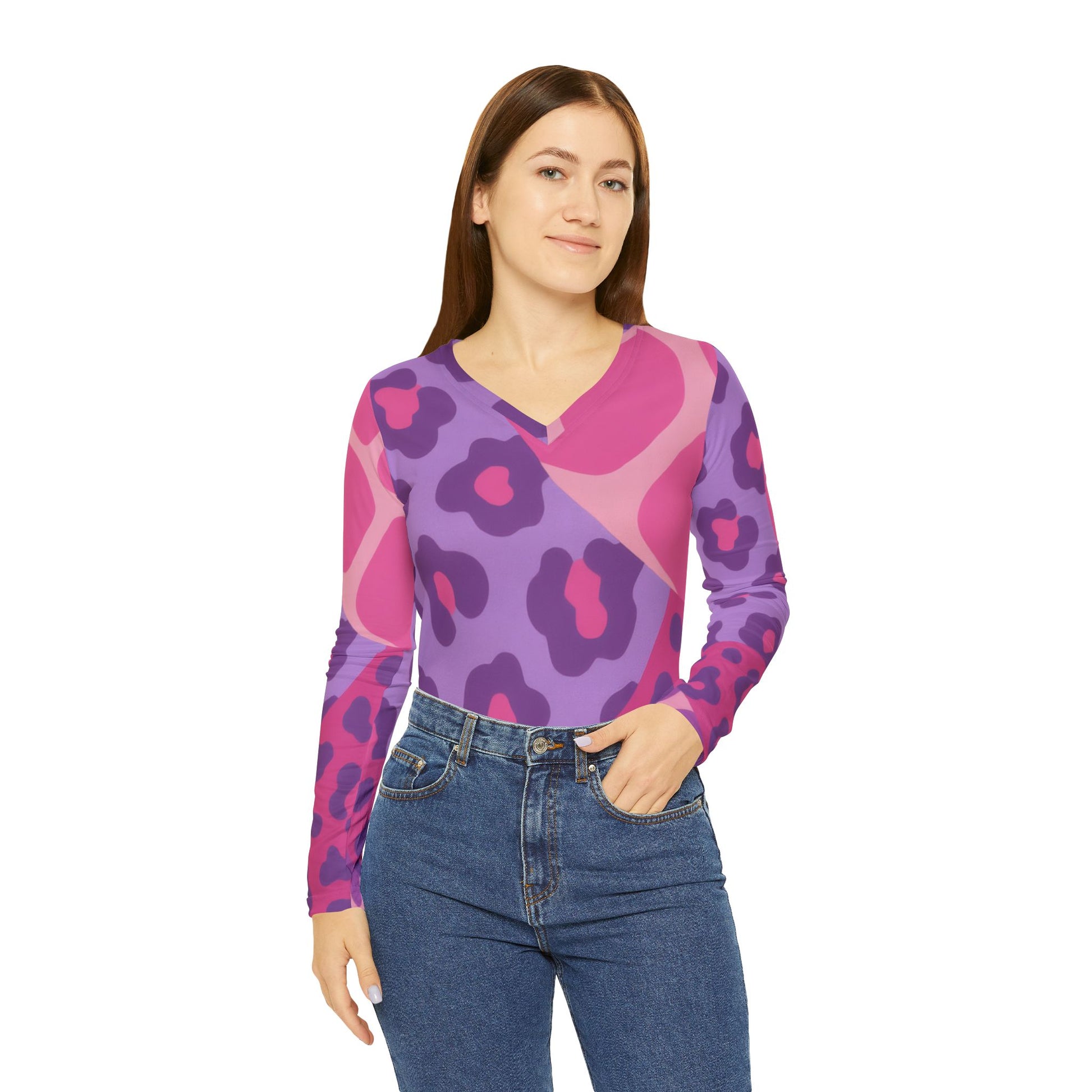 Women's Long Sleeve V-neck Shirt (AOP), Artsulli - Art is Long, Life is Short, All Over Prints, , , , , , , 