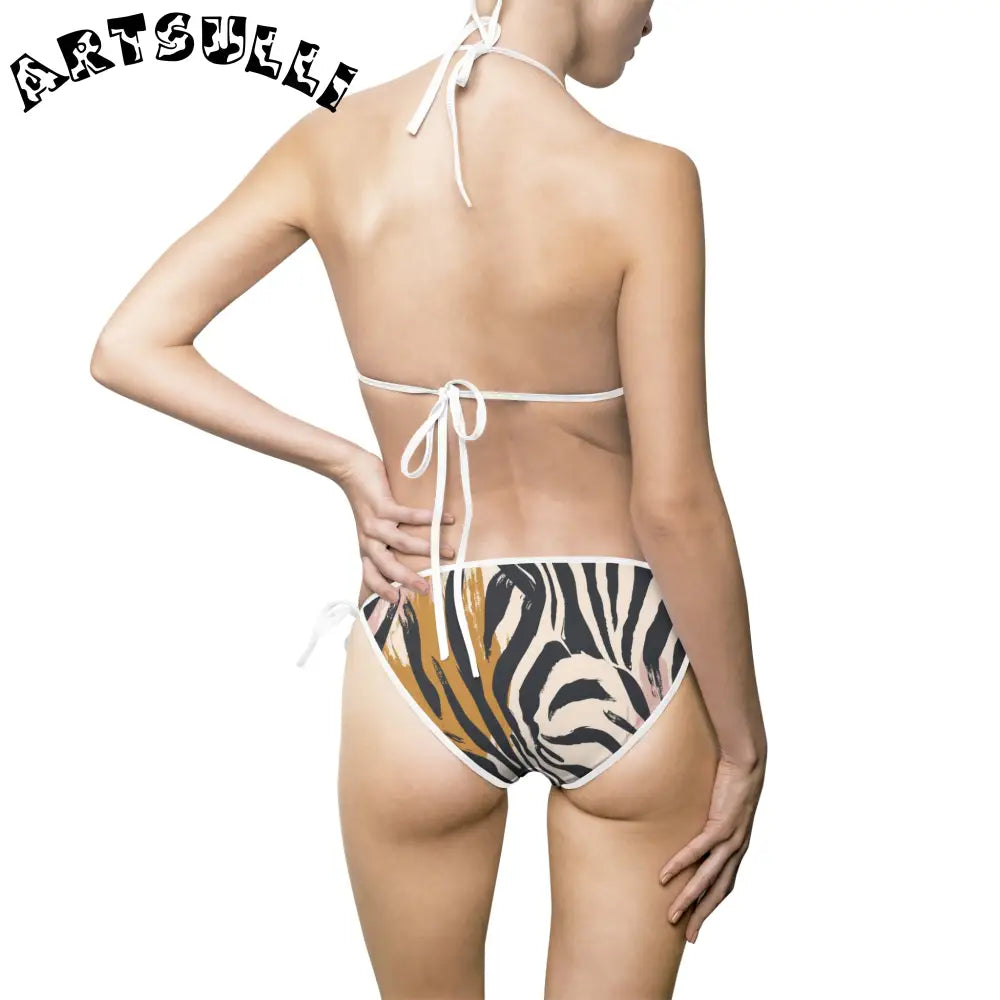 JAKKOUTTHEBXX Tiger Print Halter Bikini Swimsuit for Women
