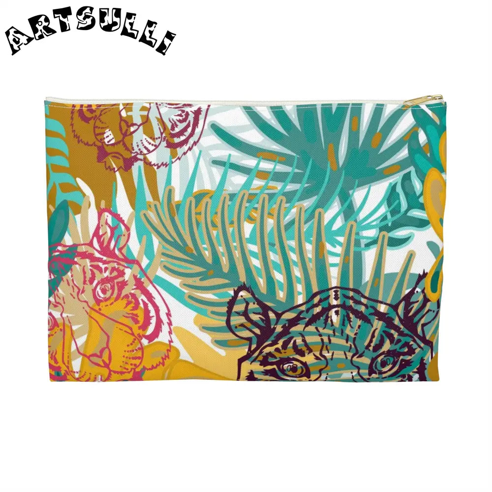 JAKKOUTTHEBXX Tropical Jungle Tigers Brown and Green Accessory Pouch