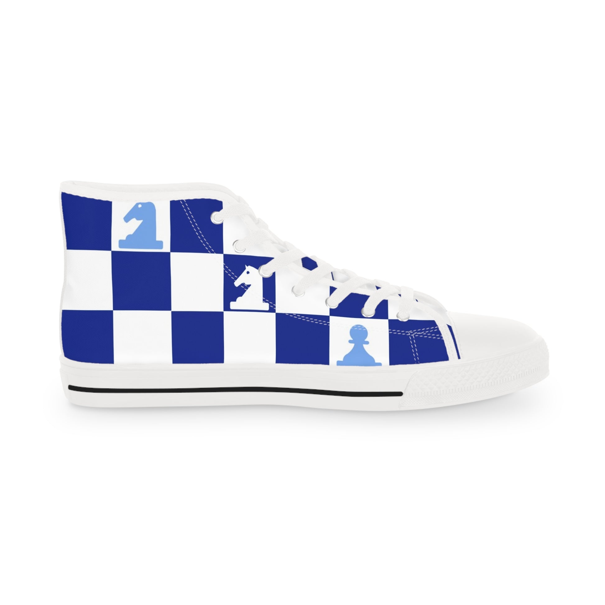 Chessboard Navy Blue Men's High Top Sneakers, Artsulli - Art is Long, Life is Short, Shoes, , , , , , , 
