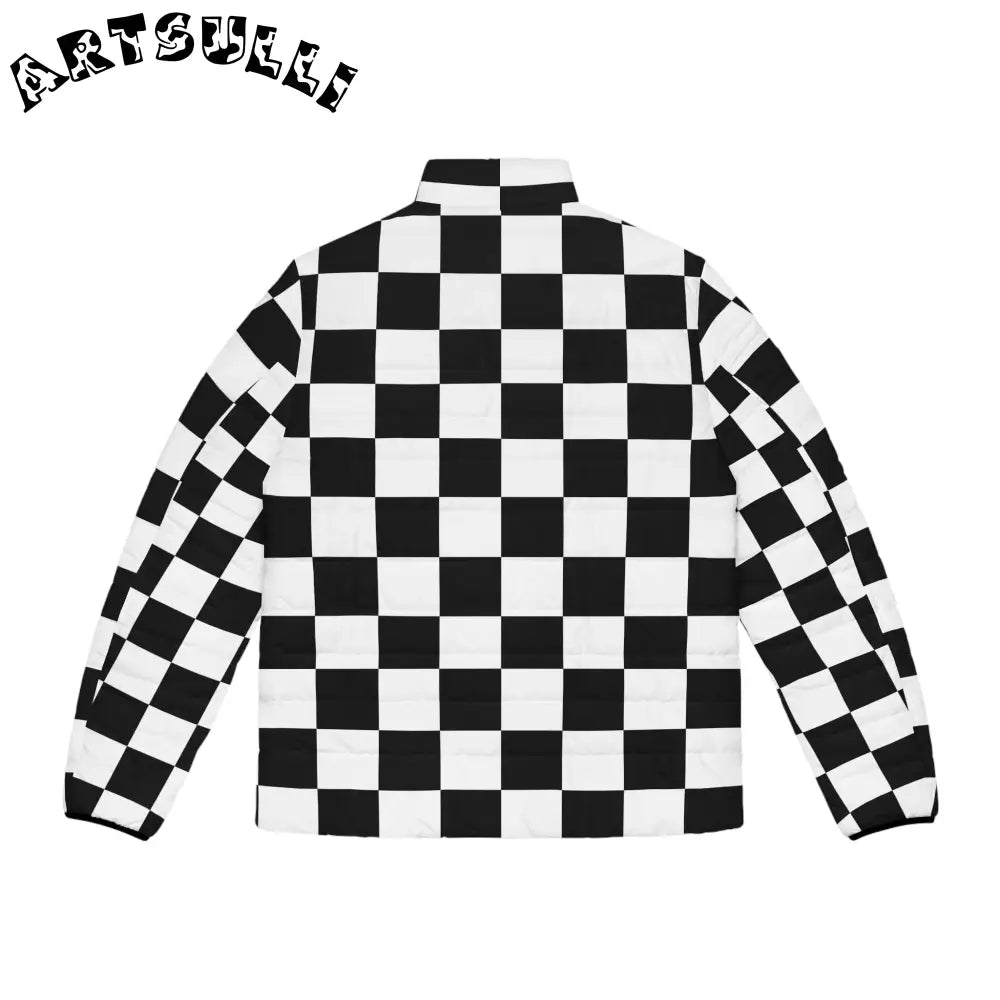 JAKKOUTTHEBXX Checkerboard Black and White Men’s Puffer Jacket (AOP)