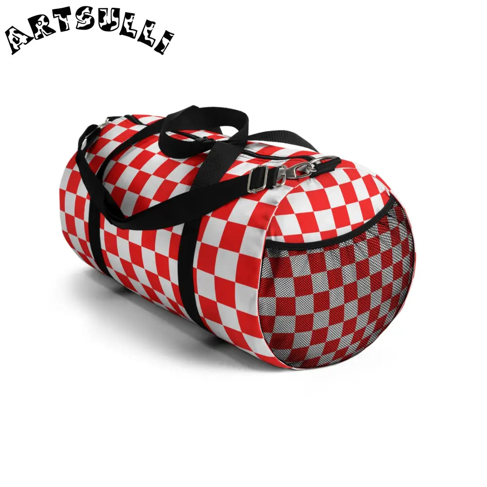JAKKOUTTHEBXX Checkerboard II Red and White Duffel Bag JAKKOUTTHEBXX
