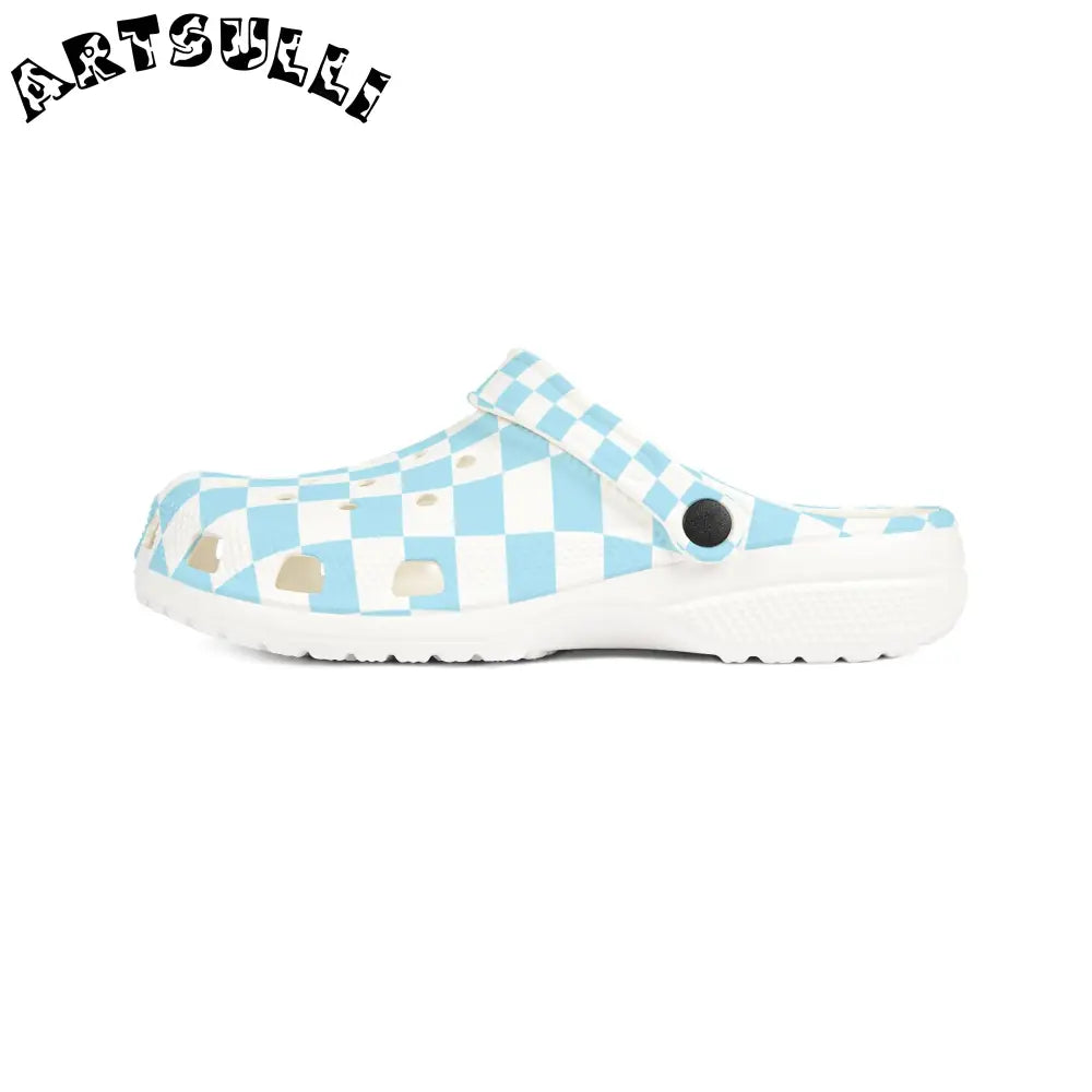 JAKKOUTTHEBXX Checkerboard Sky Blue EVA Foam Rubber Shoes (AOP)