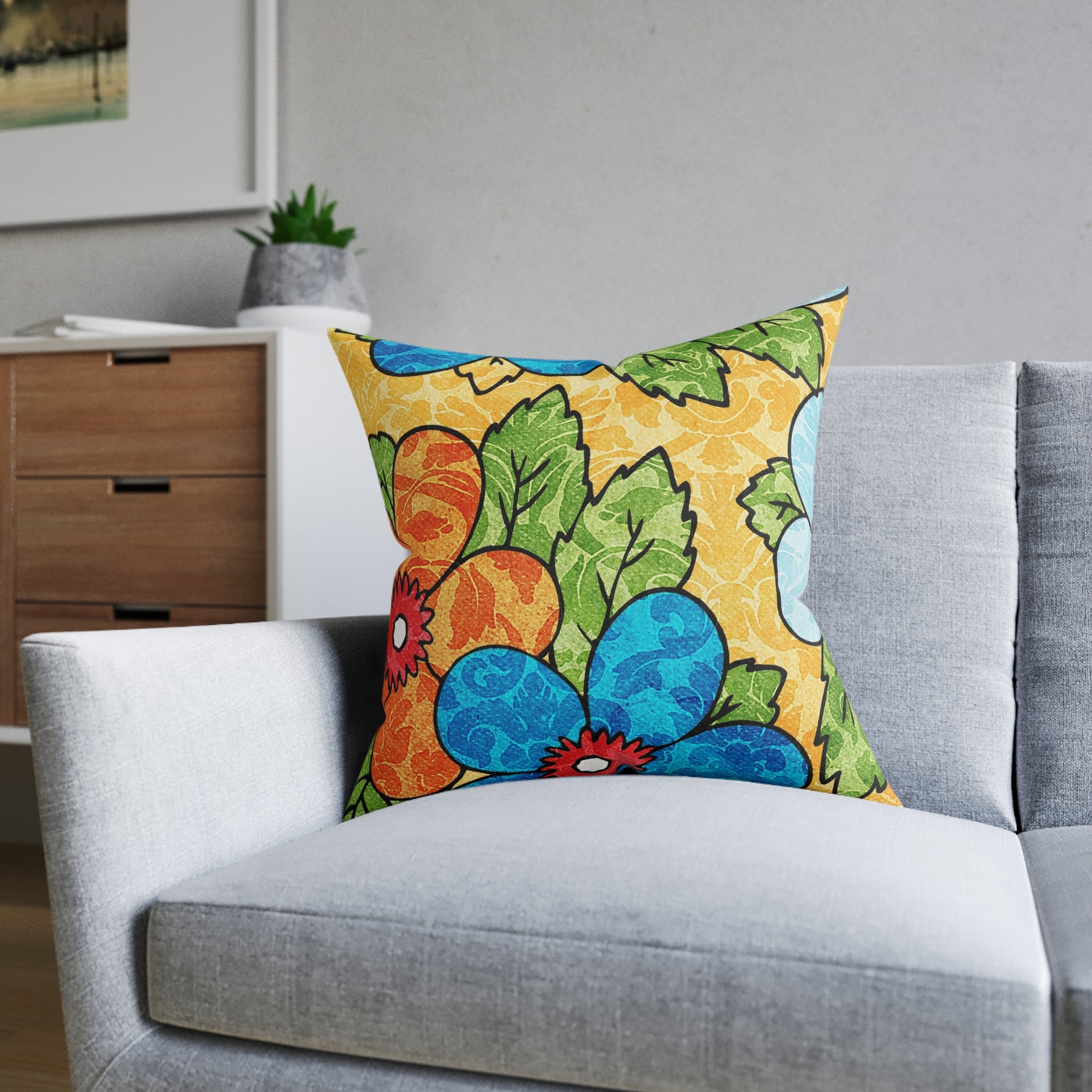 Groovy Yellow Floral Kl Square Pillow, Artsulli - Art is Long, Life is Short, Home Decor, , , , , , , 