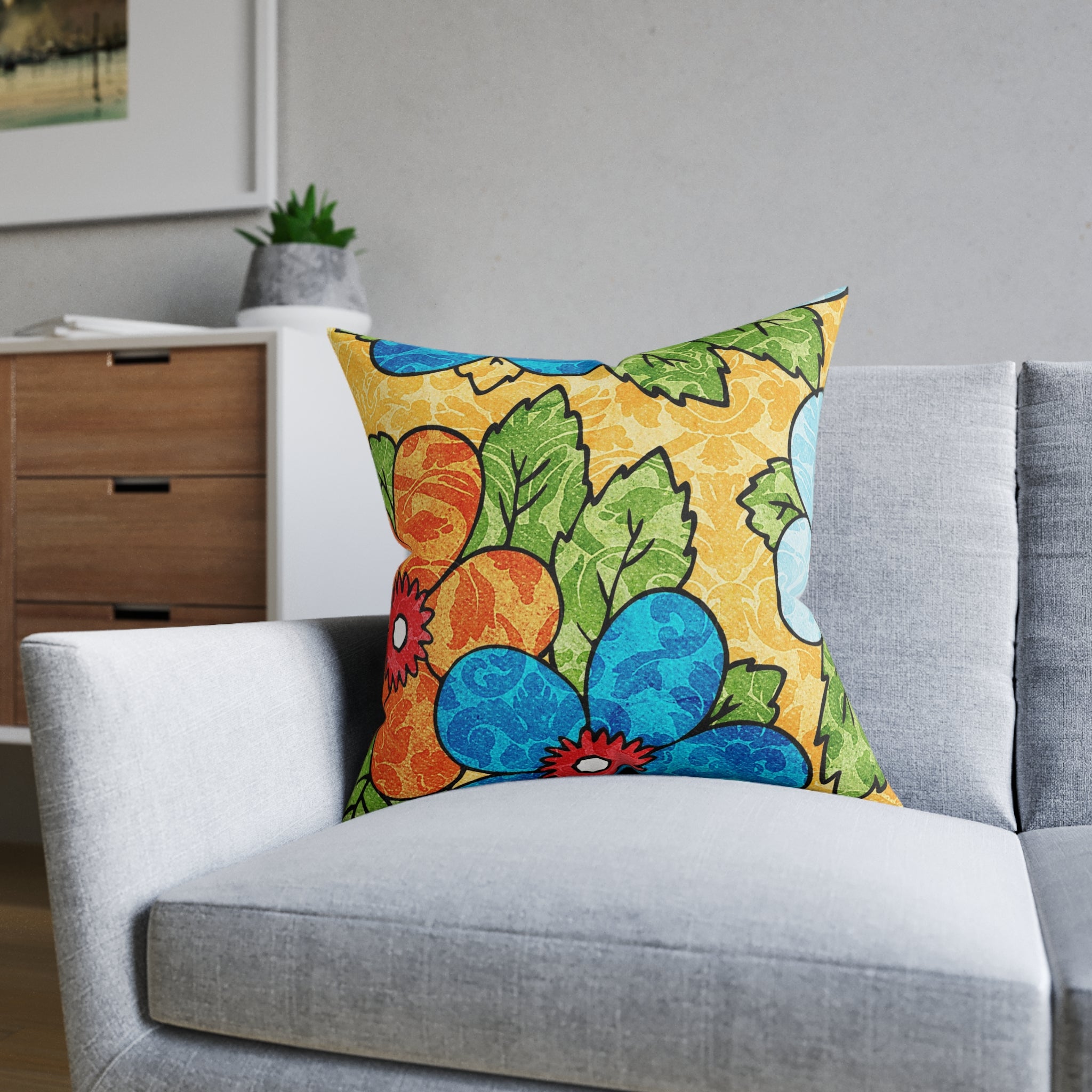 Groovy Yellow Floral Kl Square Pillow, Artsulli - Art is Long, Life is Short, Home Decor, , , , , , , 
