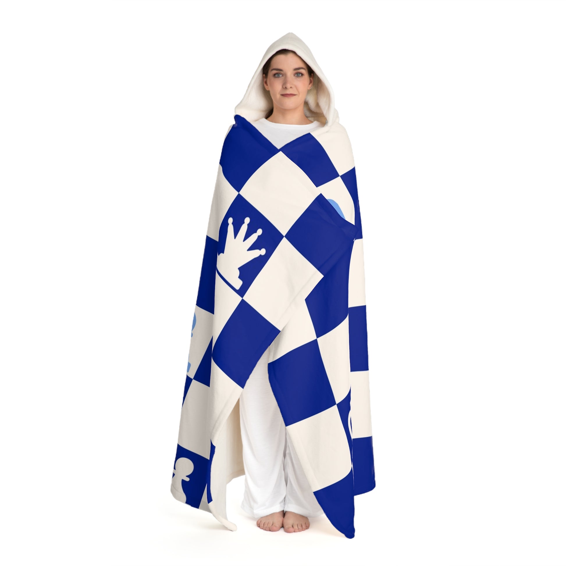 Chessboard Navy Blue Hooded Sherpa Fleece Blanket, Artsulli - Art is Long, Life is Short, All Over Prints, , , , , , , 