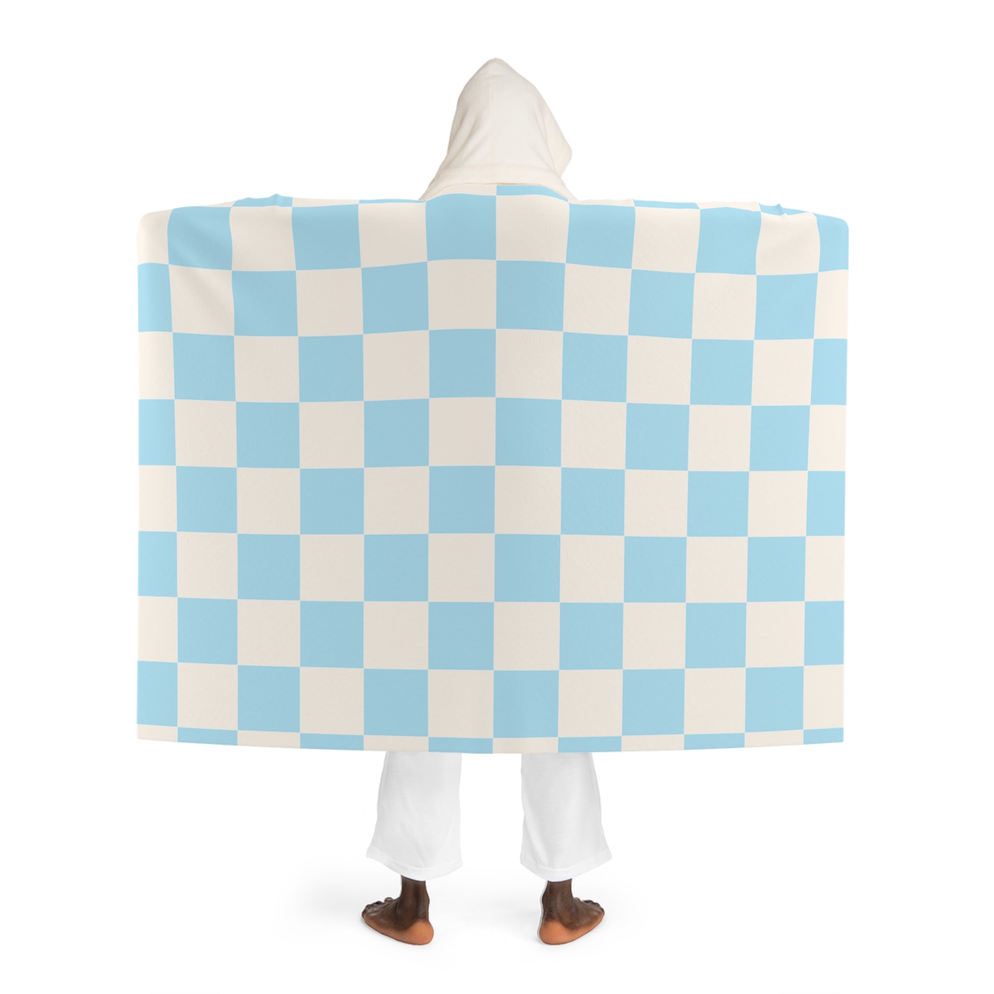 Checkerboard Sky Blue Hooded Sherpa Fleece Blanket, Artsulli - Art is Long, Life is Short, All Over Prints, , , , , , , 