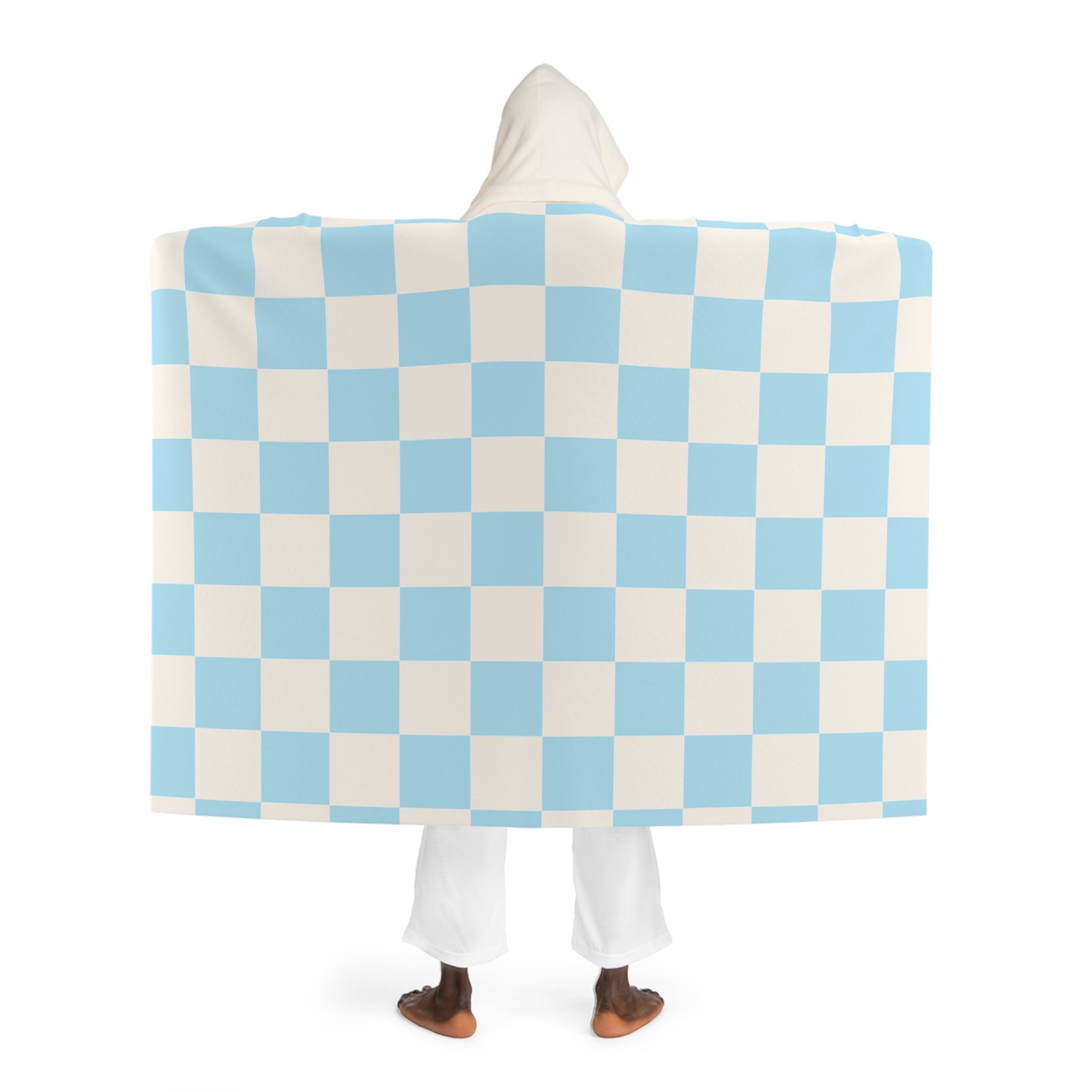 Checkerboard Sky Blue Hooded Sherpa Fleece Blanket, Artsulli - Art is Long, Life is Short, All Over Prints, , , , , , , 