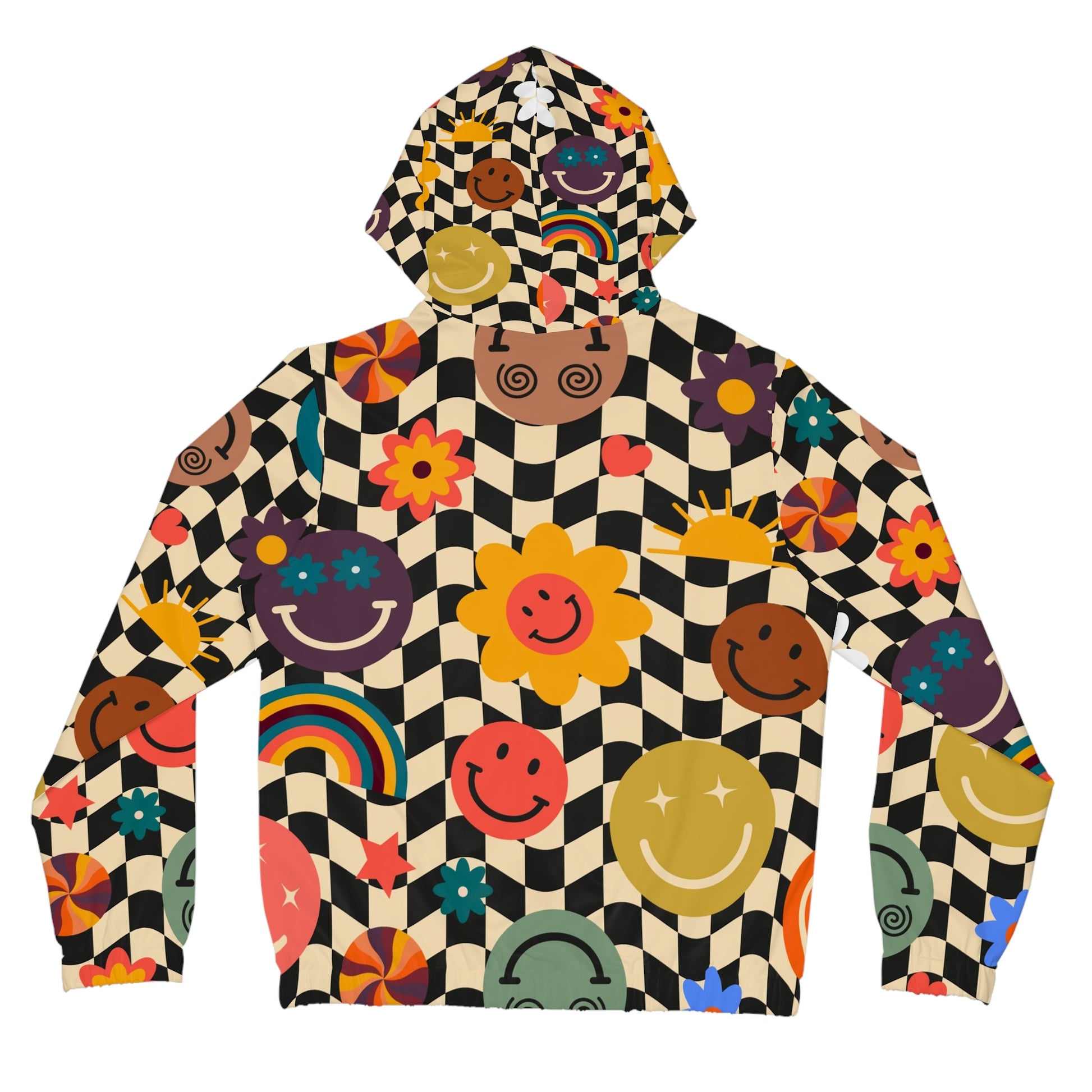 Trippy x Wavy Checkerboard x Smiley Face x Rainbow x Flowers Multi-Color Women’s Full-Zip Hoodie (AOP), Artsulli - Art is Long, Life is Short, All Over Prints, , , , , , , 
