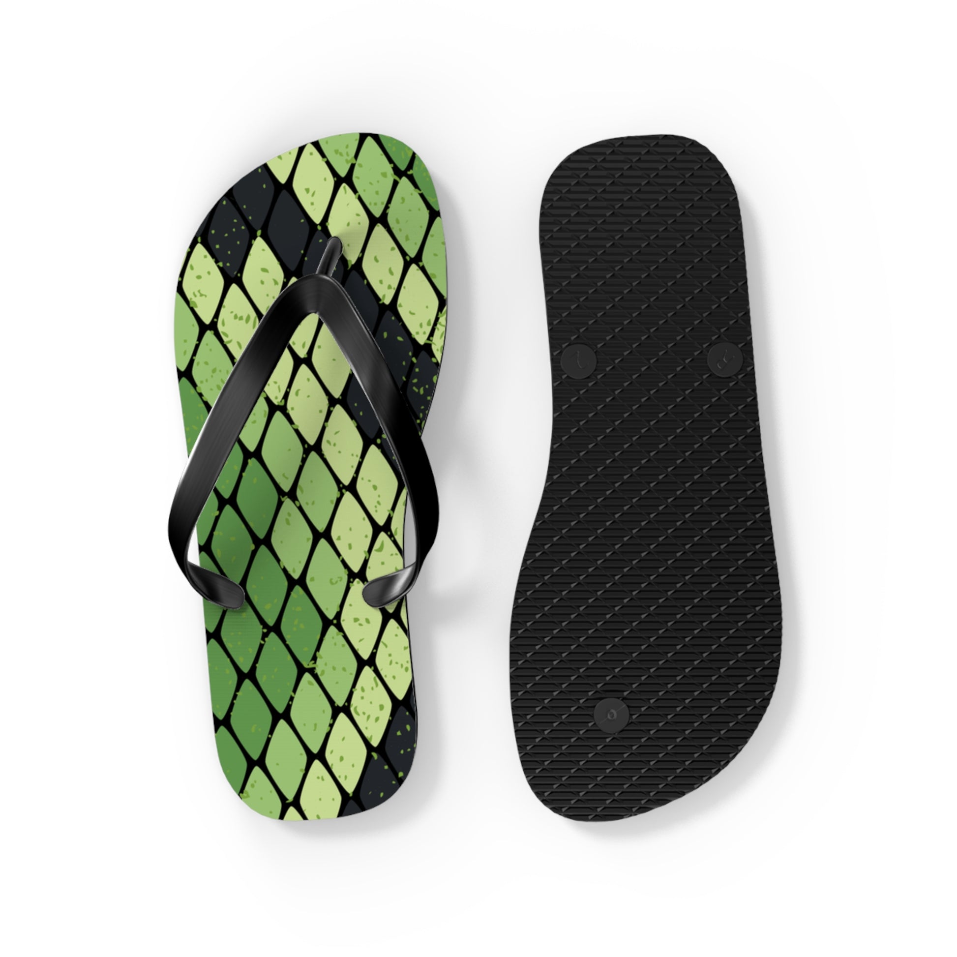 Snake Skin Green and Black Flip Flops, Artsulli - Art is Long, Life is Short, Shoes, , , , , , , 