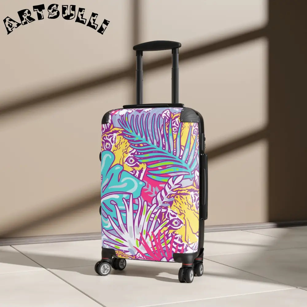 JAKKOUTTHEBXX Tropical Floral Tigers Torquise and Purple Suitcase