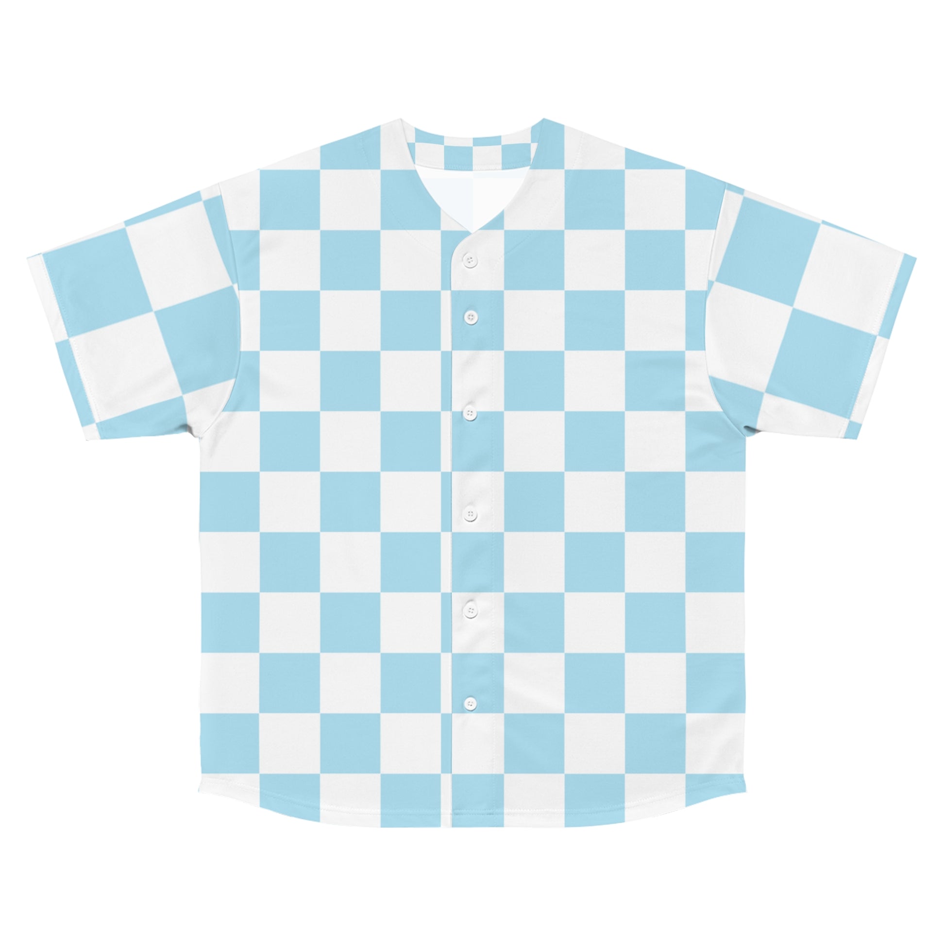 Checkerboard Sky Blue Men's Baseball Jersey (AOP), Artsulli - Art is Long, Life is Short, All Over Prints, Size, S, Color, Seam thread color automatically matched to design, , , 22320653460389000183