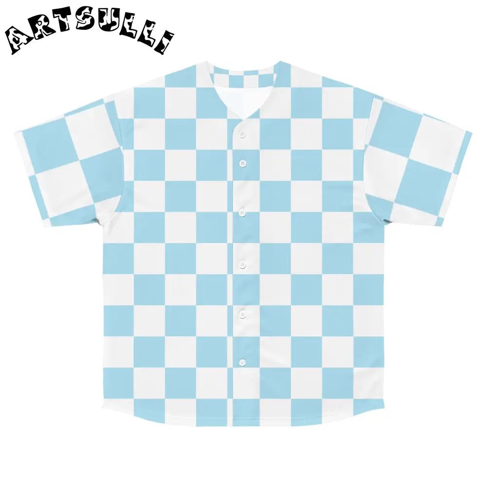 JAKKOUTTHEBXX Checkerboard Sky Blue Men’s Baseball Jersey (AOP)