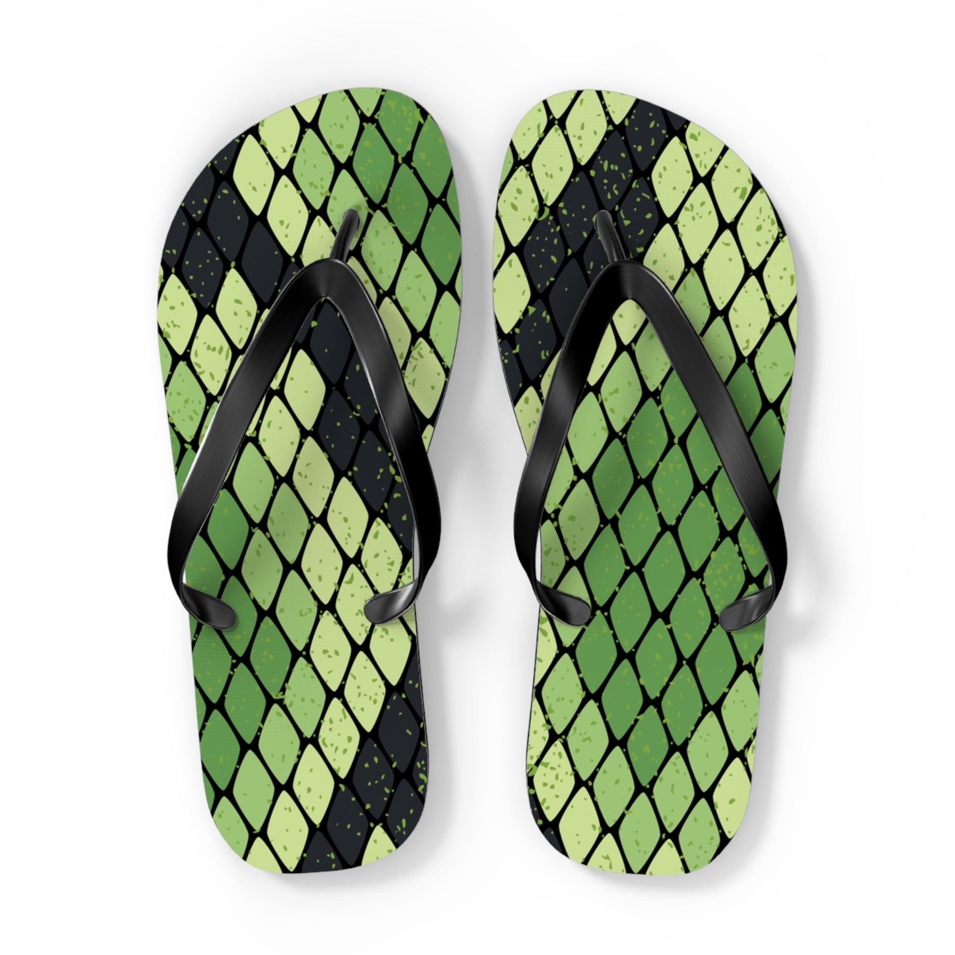 Snake Skin Green and Black Flip Flops, Artsulli - Art is Long, Life is Short, Shoes, Size, XL, Color, Black sole, , , 11177861766862