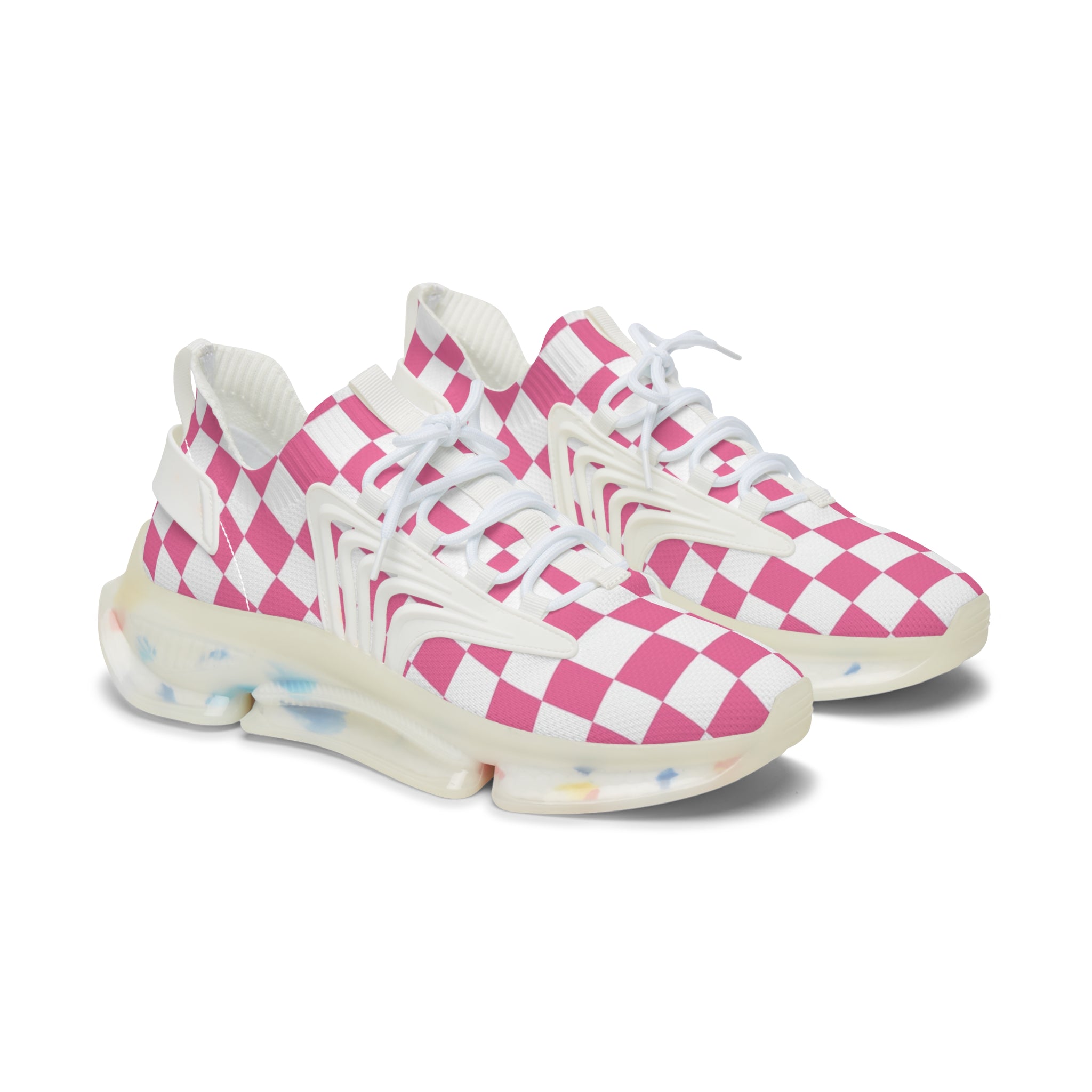 Yuyushiki Pink Check Women's Mesh Sneakers