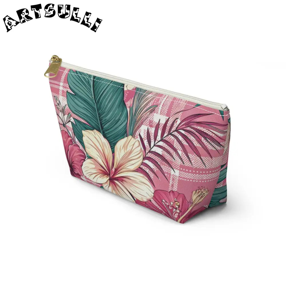 JAKKOUTTHEBXX Plaid x Floral Burgundy and Green Accessory Pouch w
