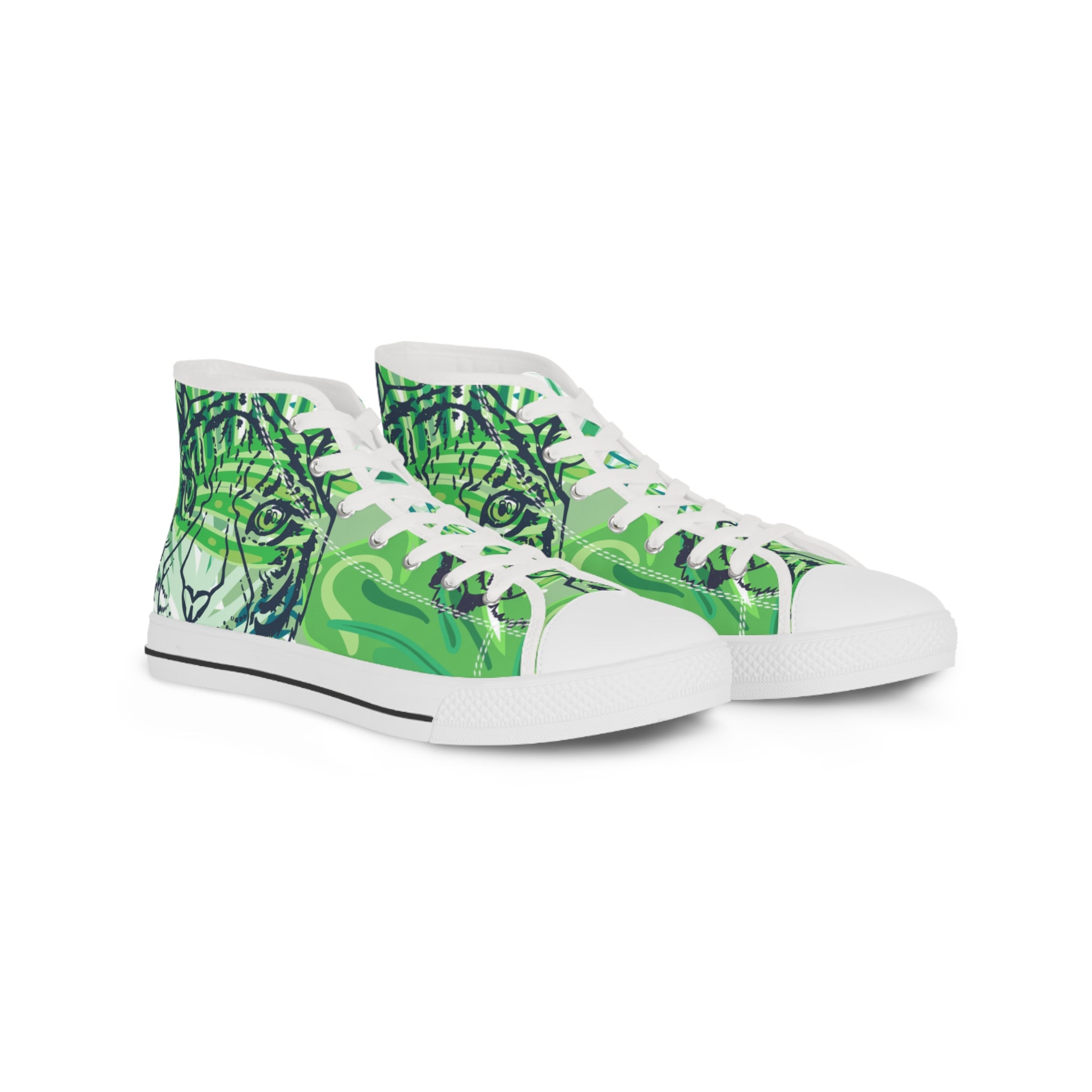 Tropical Jungle Tigers Lime Green Men's High Top Sneakers, Artsulli - Art is Long, Life is Short, Shoes, Size, US 5, Color, White sole, , , 14958353476307