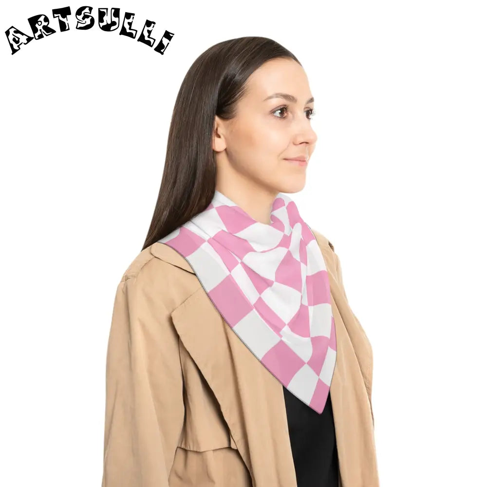JAKKOUTTHEBXX Checkerboard Hot Pink and White Poly Scarf