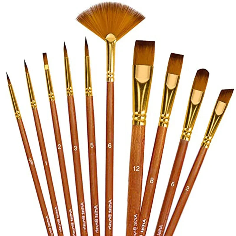 Buy The Best By Artsulli - Art is Long Life Short - 10Pcs Paint Brushes Set Nylon Hair Brush for Acrylic Painting Oil Watercolor DIY Kid
