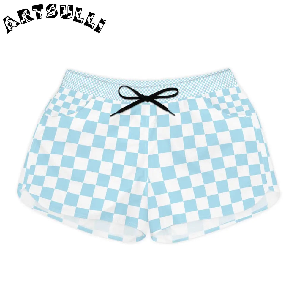 JAKKOUTTHEBXX Checkerboard Sky Blue Women’s Casual Shorts (AOP)