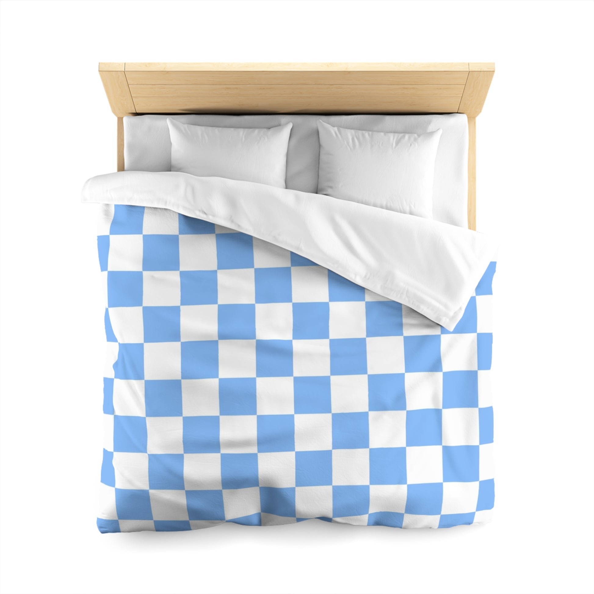Checkerboard White and Light Blue Microfiber Duvet Cover, Artsulli - Art is Long, Life is Short, Home Decor, , , , , , , 