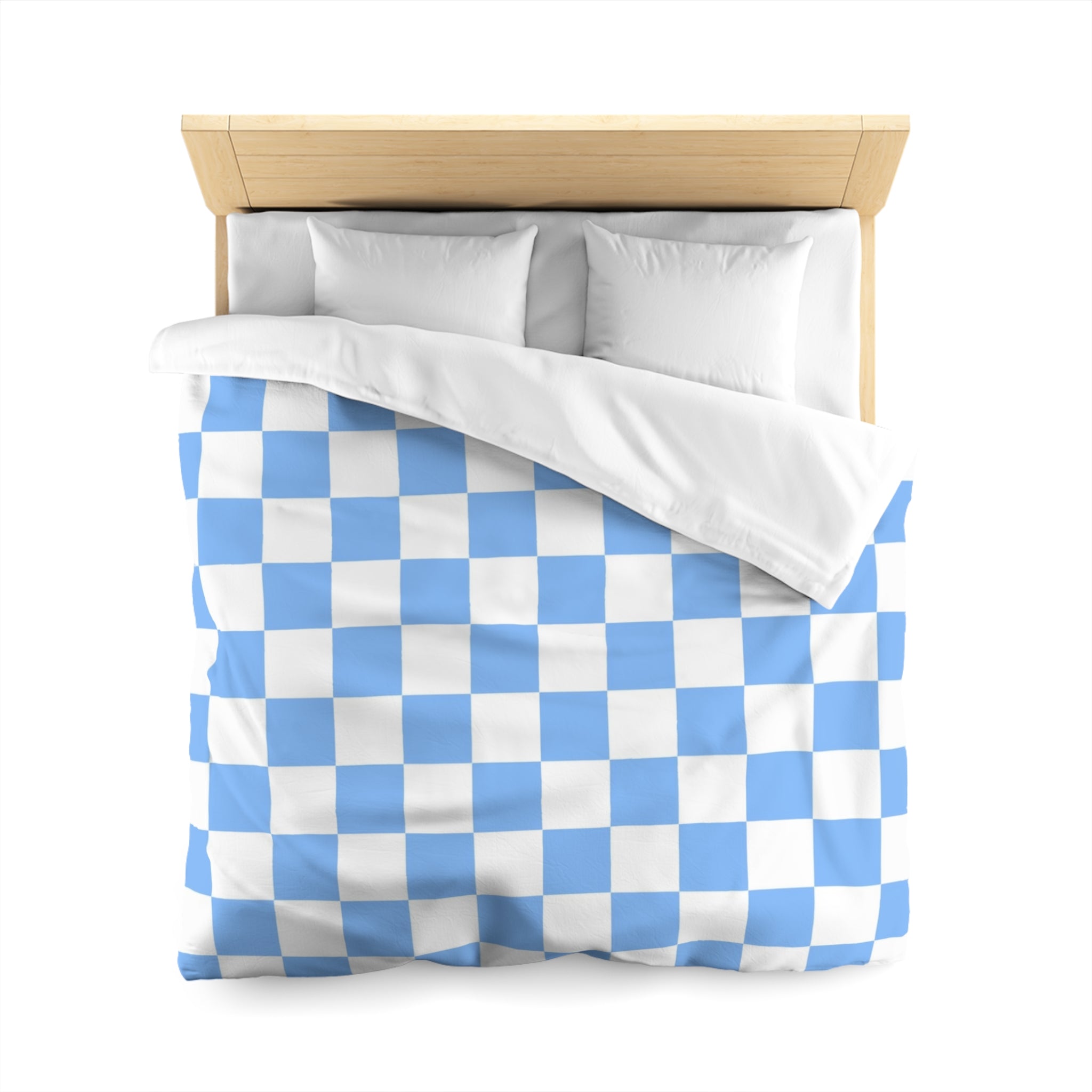 Checkerboard White and Light Blue Microfiber Duvet Cover, Artsulli - Art is Long, Life is Short, Home Decor, , , , , , , 