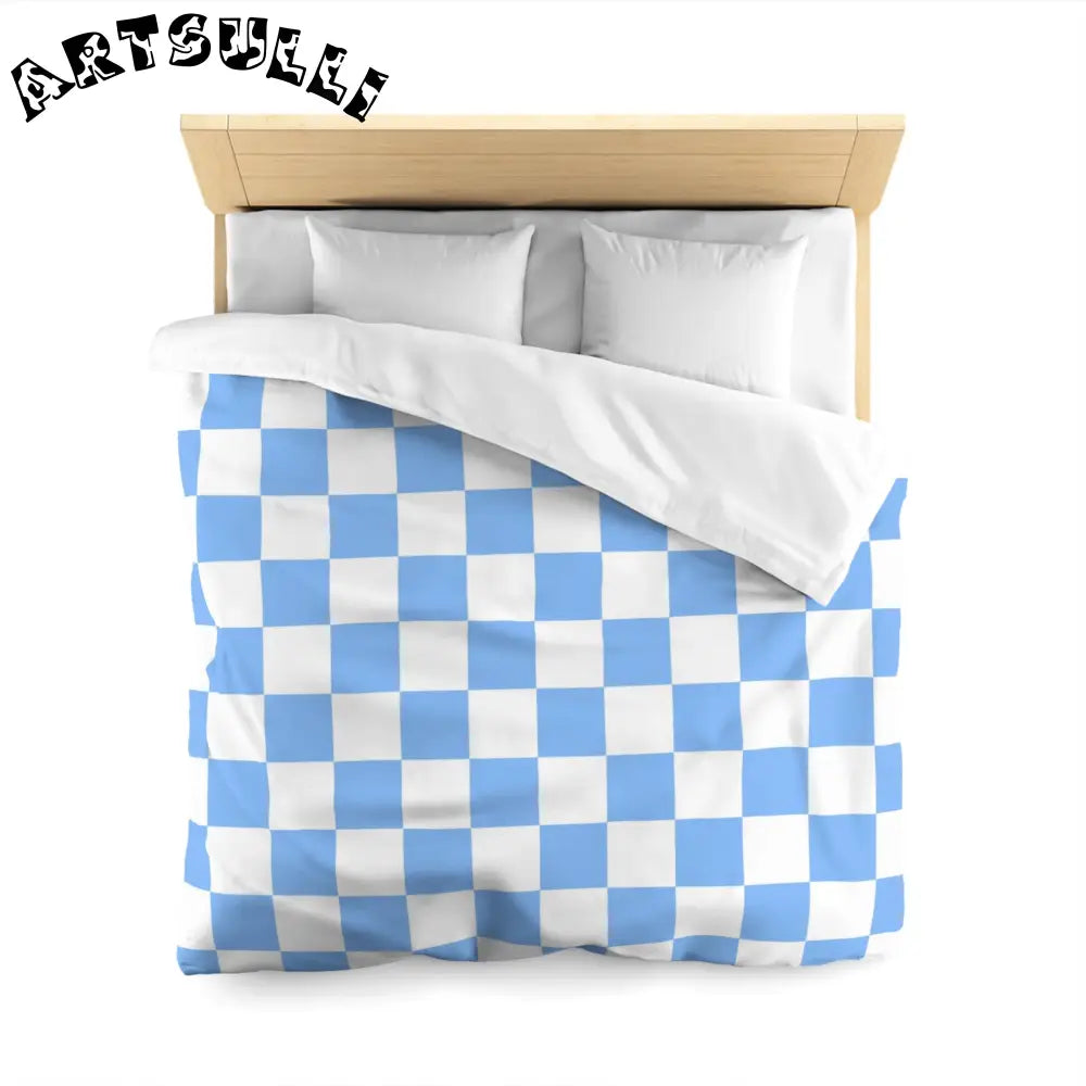 JAKKOUTTHEBXX Checkerboard White and Light Blue Microfiber Duvet