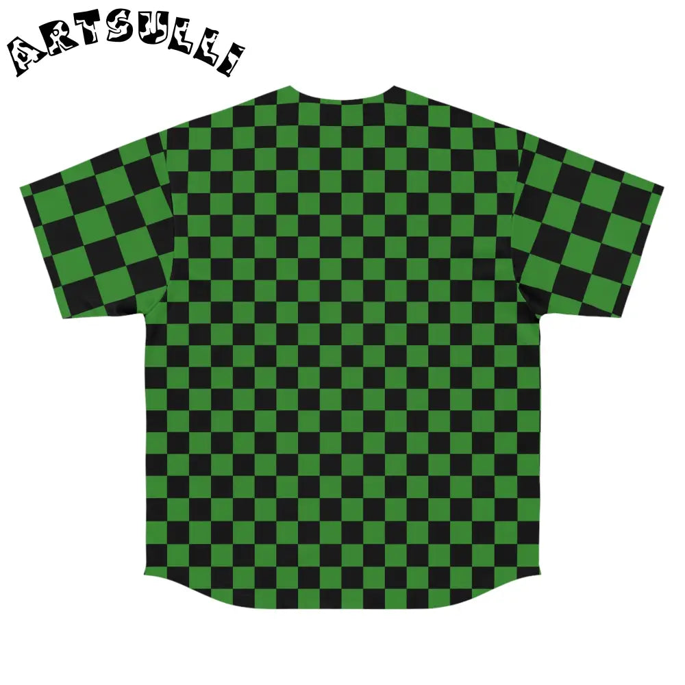 JAKKOUTTHEBXX Checkerboard II Green and Black Men’s Baseball Jersey