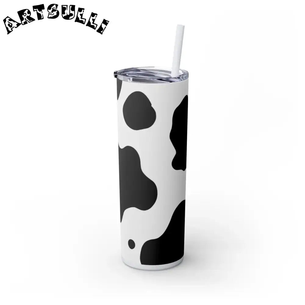 JAKKOUTTHEBXX White cow print skinny tumbler with clear lid