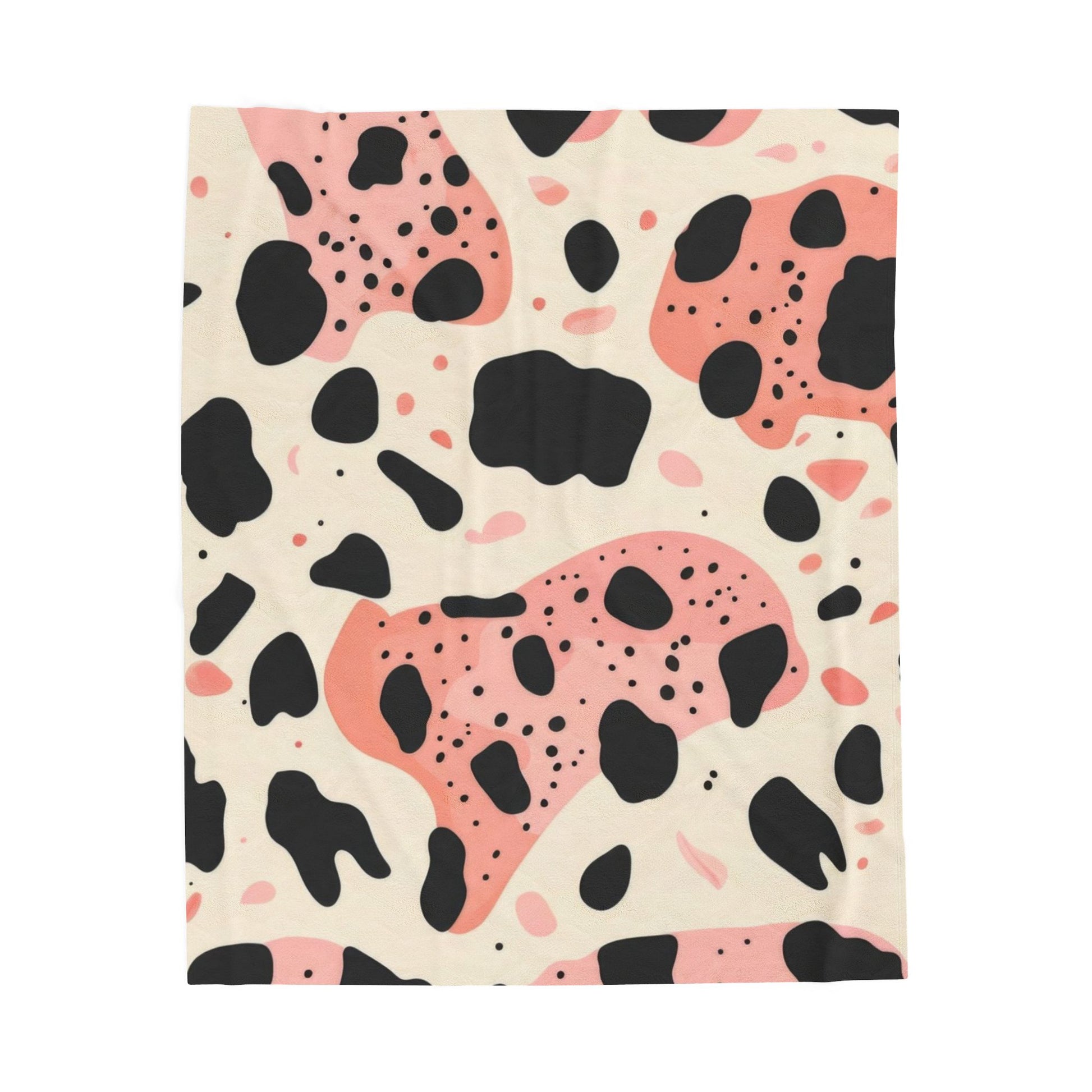 Organic Cow Print Cream and Pink Velveteen Plush Blanket, Artsulli - Art is Long, Life is Short, All Over Prints, Size, 50" × 60", , , , , 86127216781730