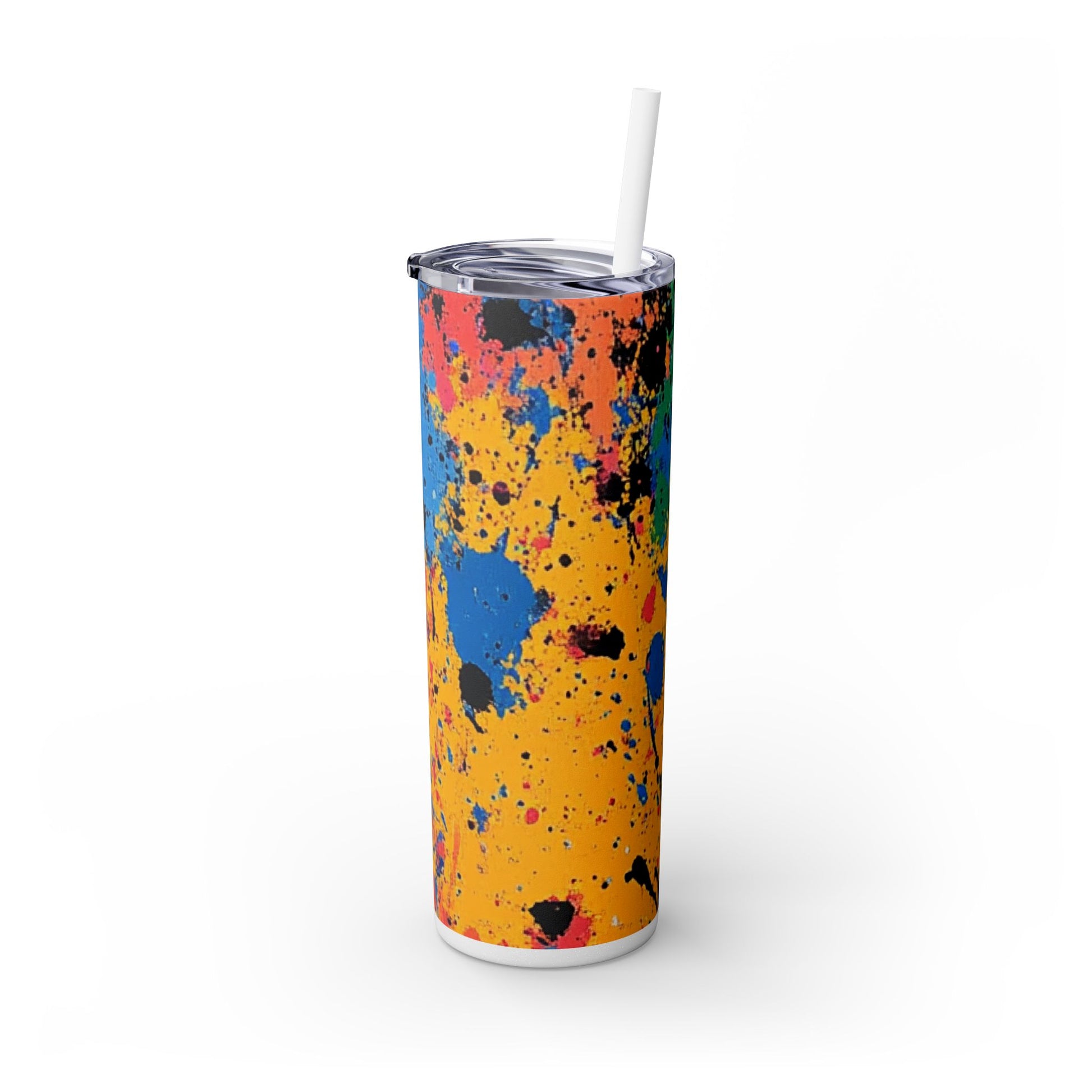 The Colors Of Paint Splatter Skinny Tumbler with Straw, 20oz, Artsulli - Art is Long, Life is Short, Mug, , , , , , , 