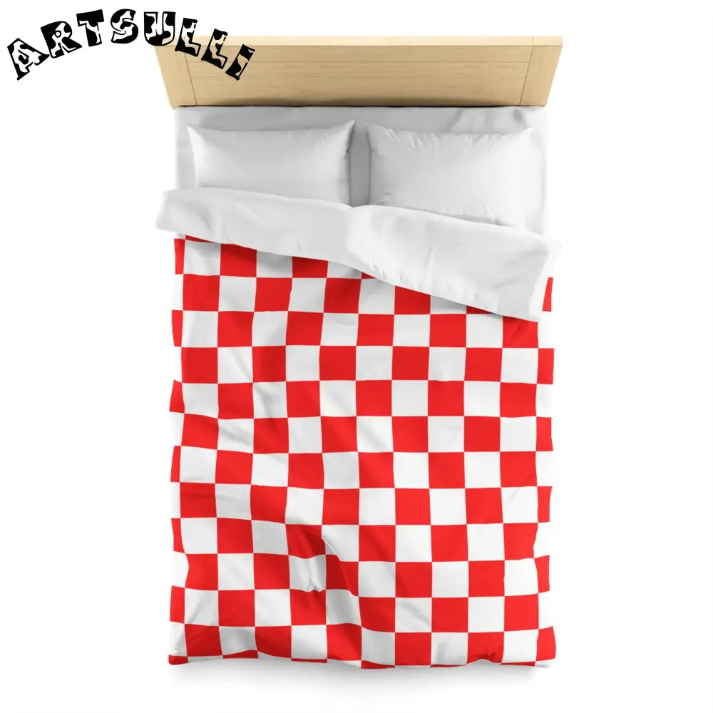 JAKKOUTTHEBXX Checkerboard Red and White Microfiber Duvet Cover